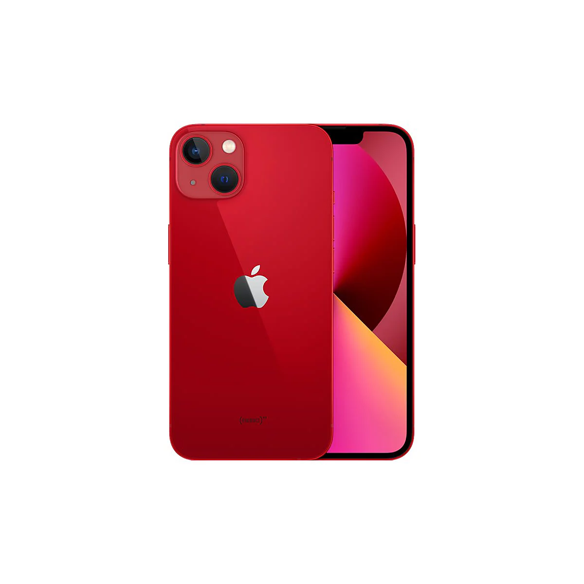Rotes iPhone 13, Rückseite und Displayansicht.