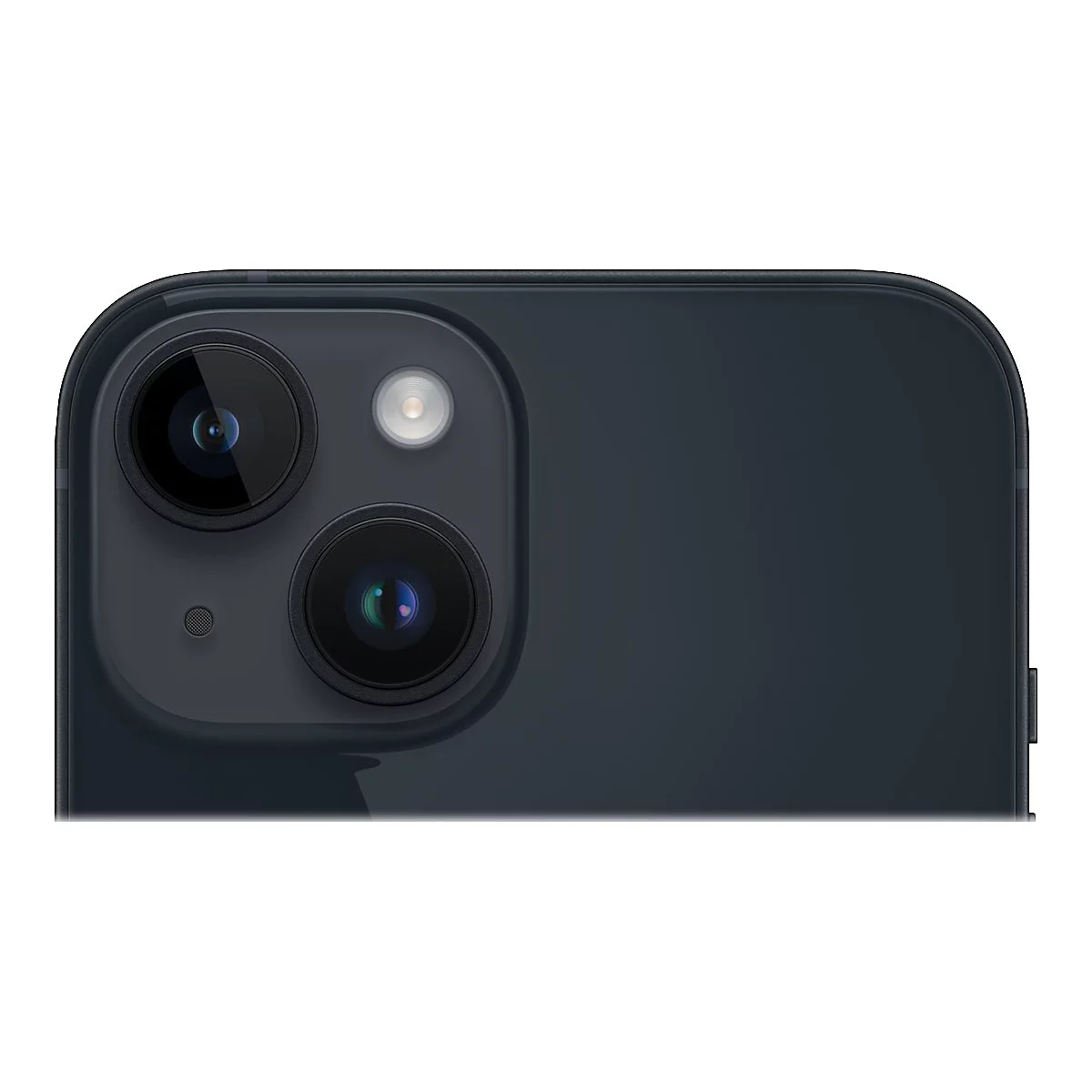 Nahaufnahme der schwarzen iPhone-Kamera. Zwei Linsen, ein Blitz und ein Mikrofon sind erkennbar.