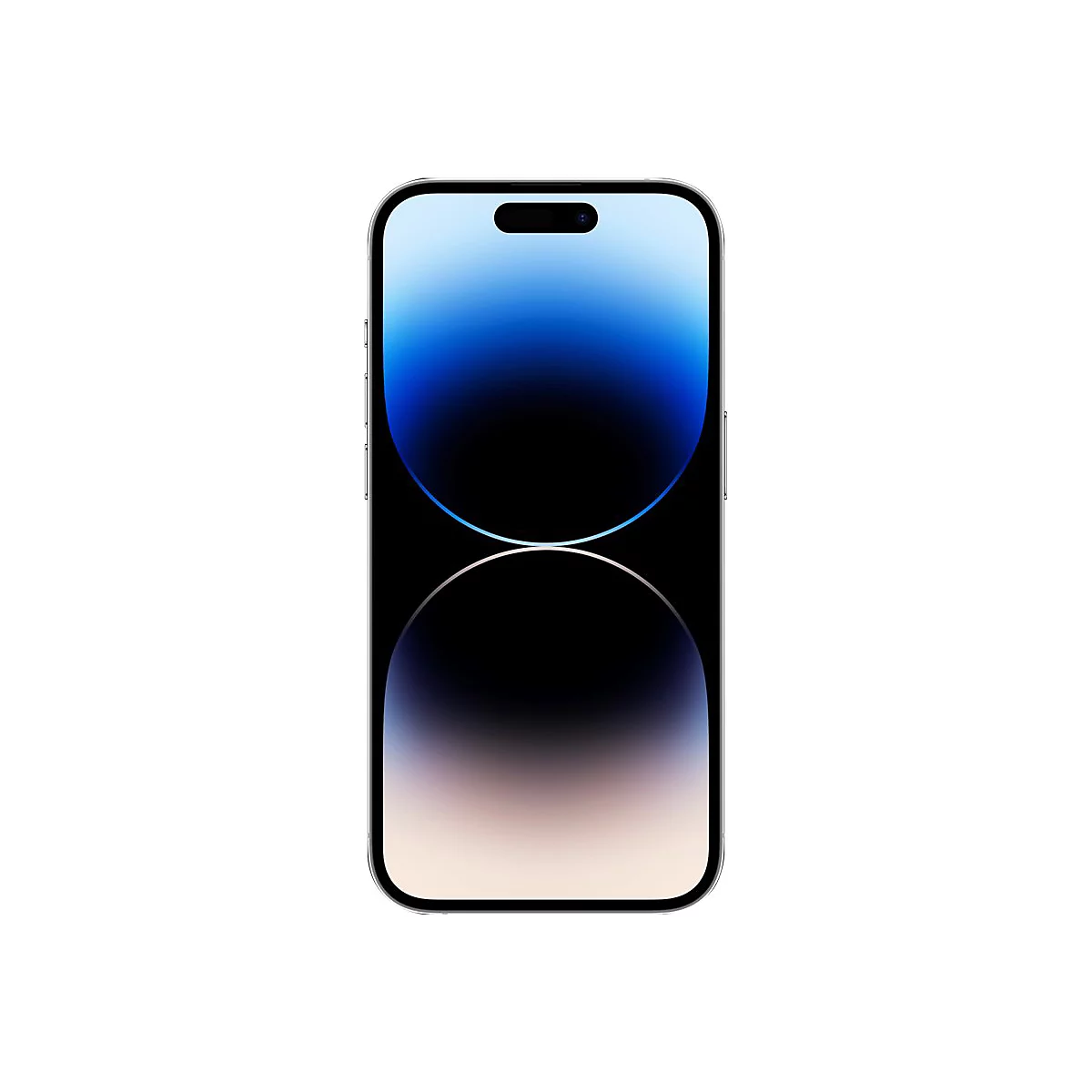 Ein iPhone, das auf einem weißen Hintergrund abgebildet ist. Es zeigt das Display mit einem blauen und schwarzen Farbverlauf.