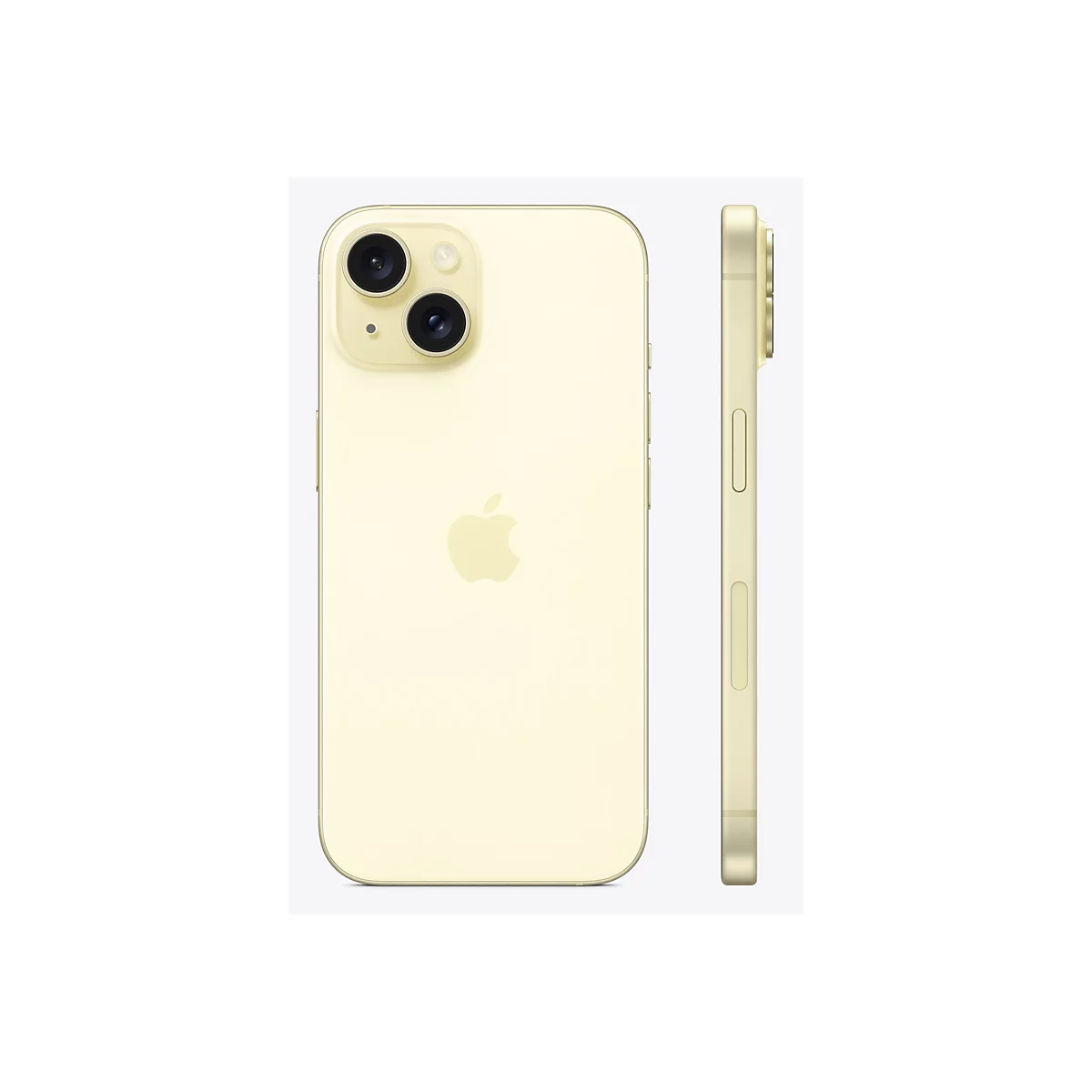 Beigefarbenes Smartphone mit Apple-Logo. Zwei Kameras, sowie die Seitenansicht.