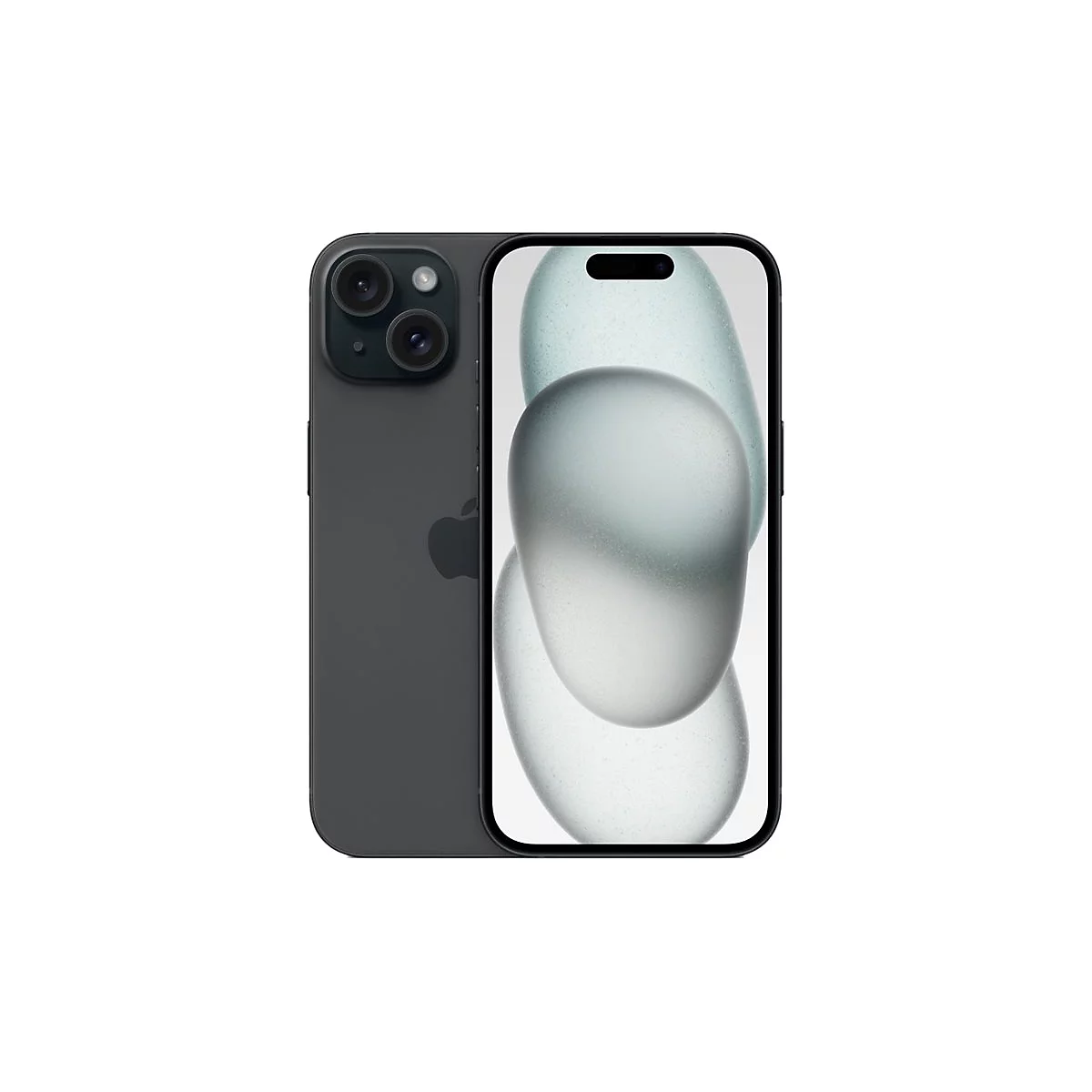 Dunkelgraues Smartphone mit abgeschalteten Display. Auf der Rückseite sind Kameras und ein Apple-Logo zu sehen.