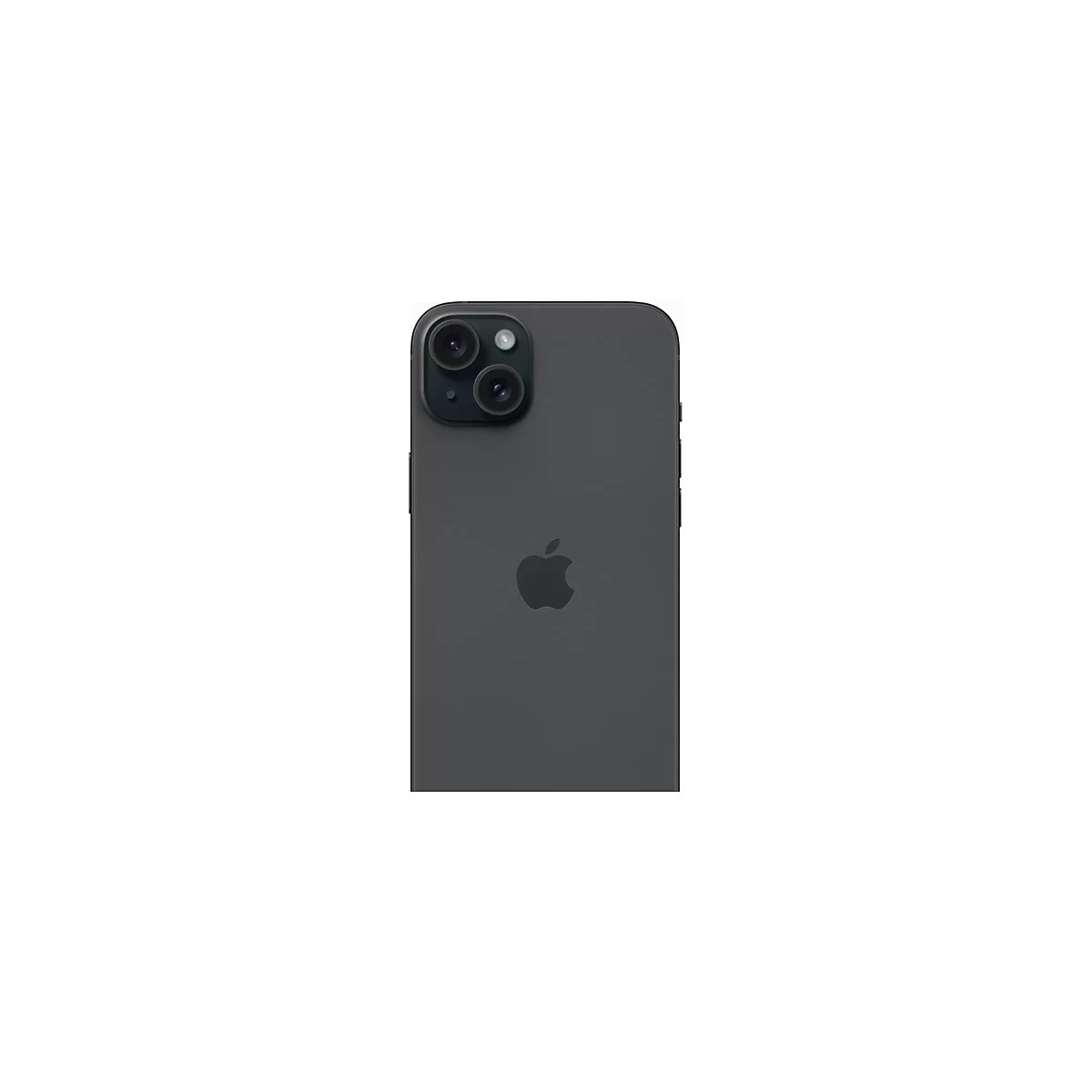Dunkelgraues iPhone mit zwei Kameraobjektiven und Apple-Logo auf weißem Hintergrund.
