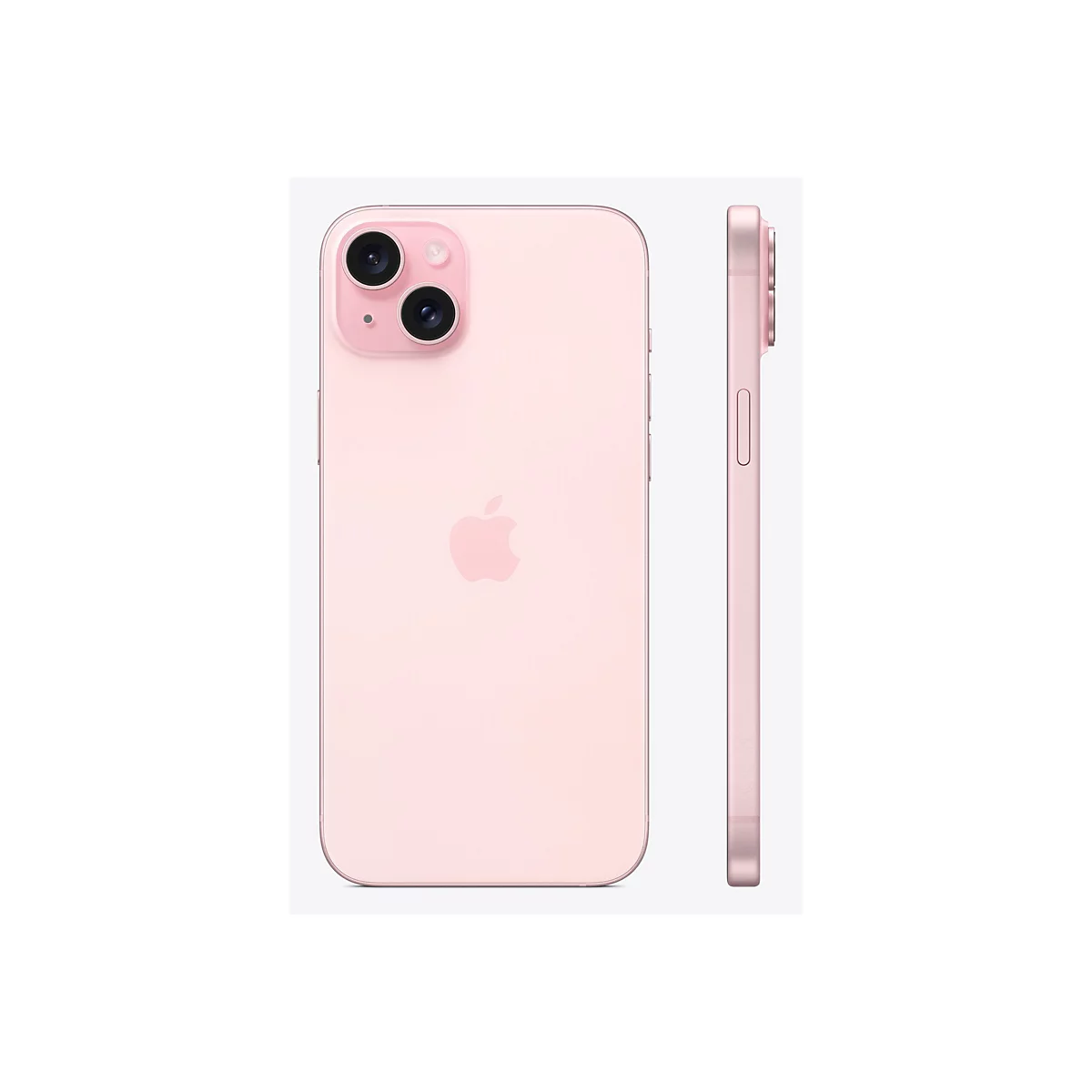 Hellrosa Smartphone, Ansicht von Vorder- und Seite. Auf der Rückseite ist das Apple-Logo.