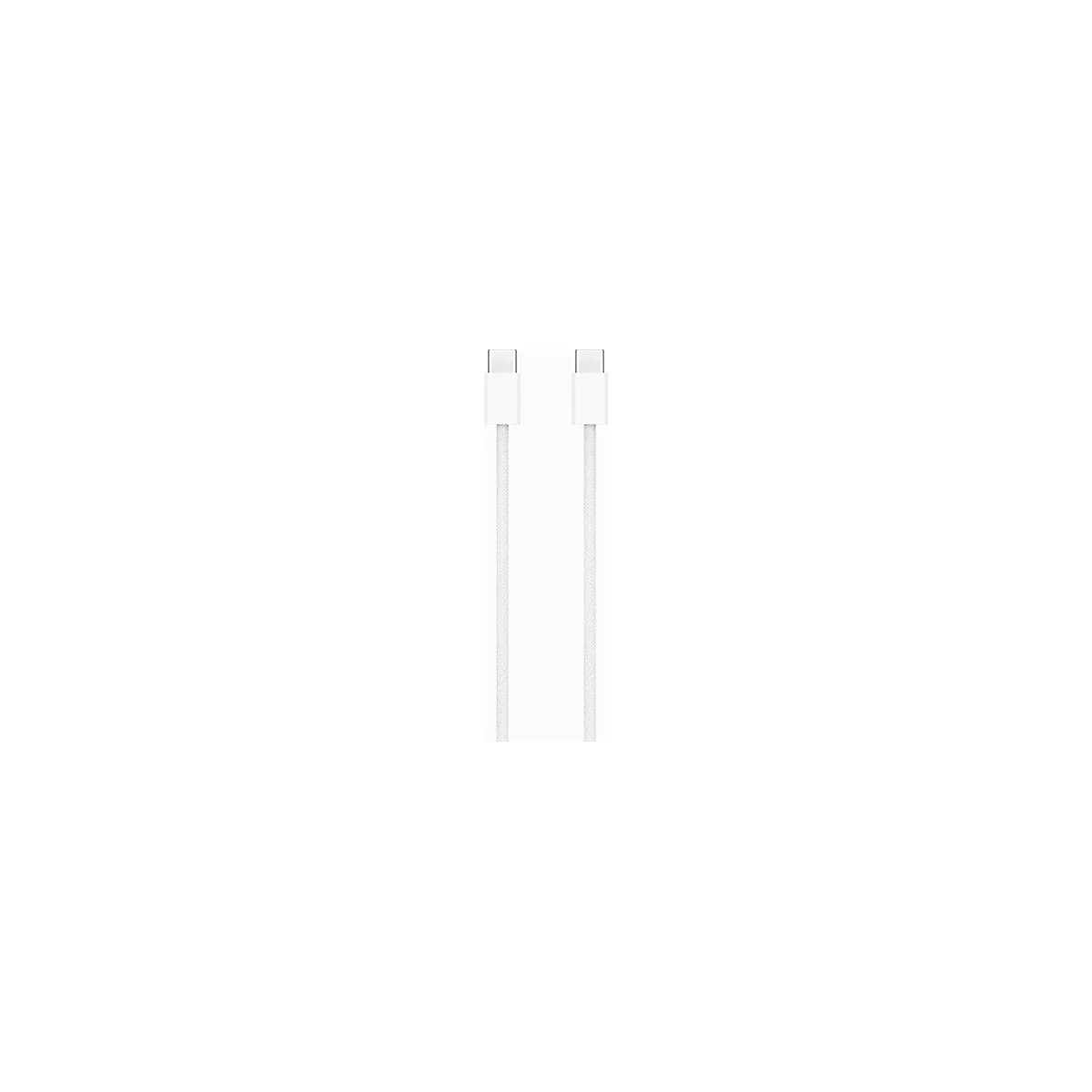 Weißes USB-C-Kabel; beide Enden mit USB-C-Anschlüssen, geflochtenes Kabel.