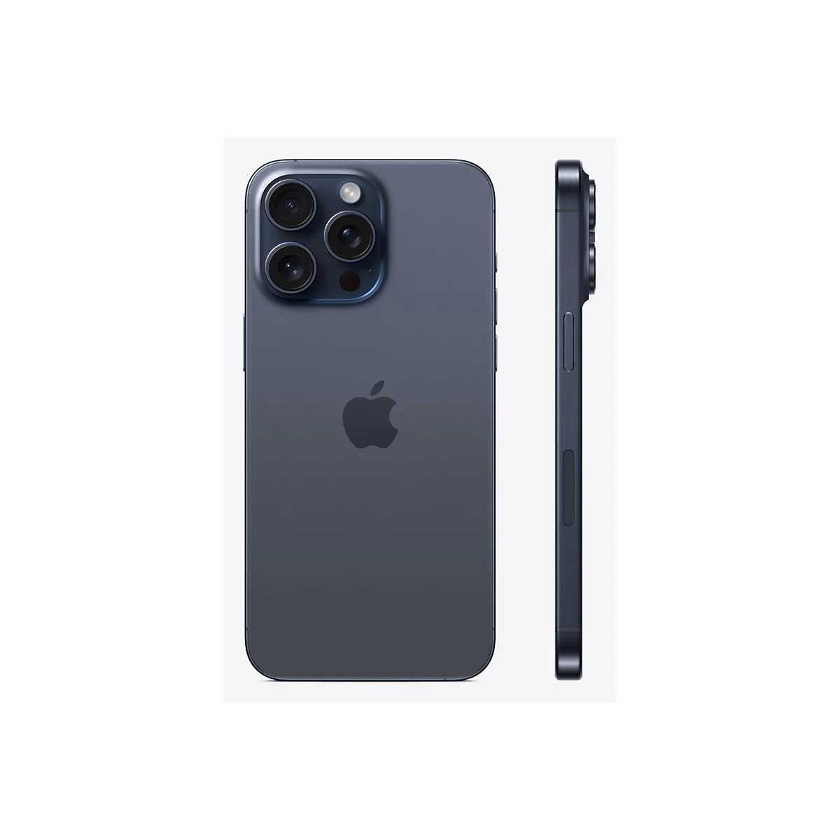 Dunkelgraues iPhone mit drei Kameras, Seitenansicht mit Knöpfen.