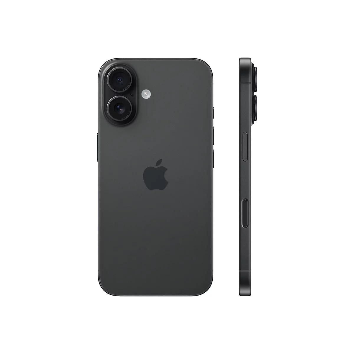Smartphone gris foncé, deux caméras, logo Apple.