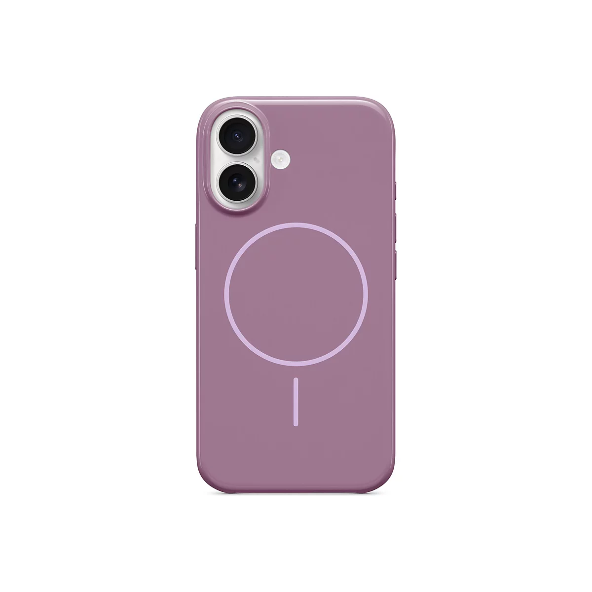 Coque de téléphone violette avec découpe pour appareil photo et marquage d'anneau magnétique.