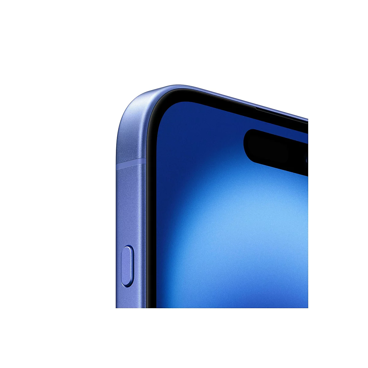 Nahaufnahme eines blauen Smartphones. Das Display ist blau, mit einer schwarzen Aussparung für die Kamera.