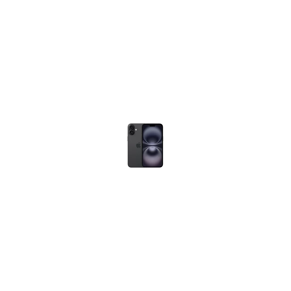 Dunkelgraues Smartphone, Rückseite mit Kamera und Apple-Logo, Vorderseite mit großem Display.