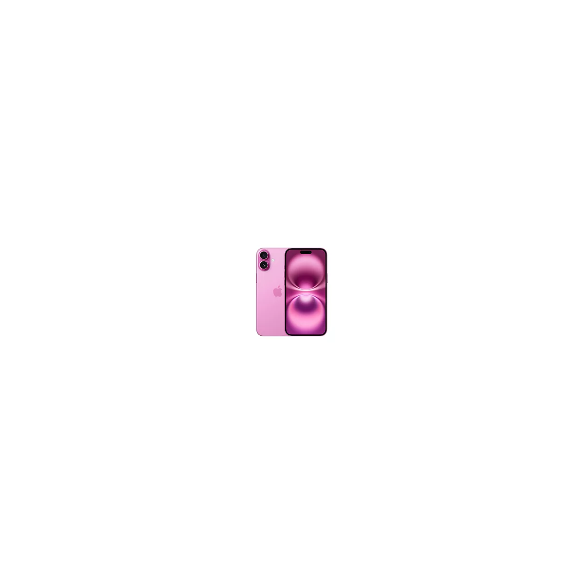 Un smartphone rose avec deux lentilles à l'arrière et un logo.