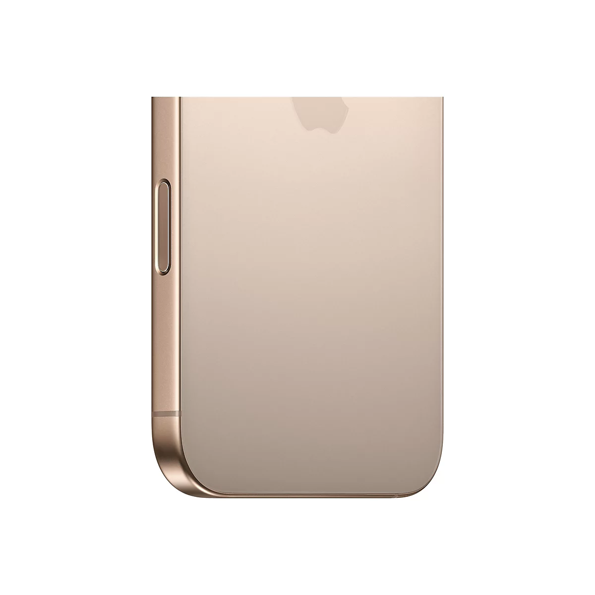 Nahaufnahme eines goldenen iPhones. Der Rahmen und die Rückseite sind sichtbar, mit dem Apple-Logo und der Lautstärketaste.