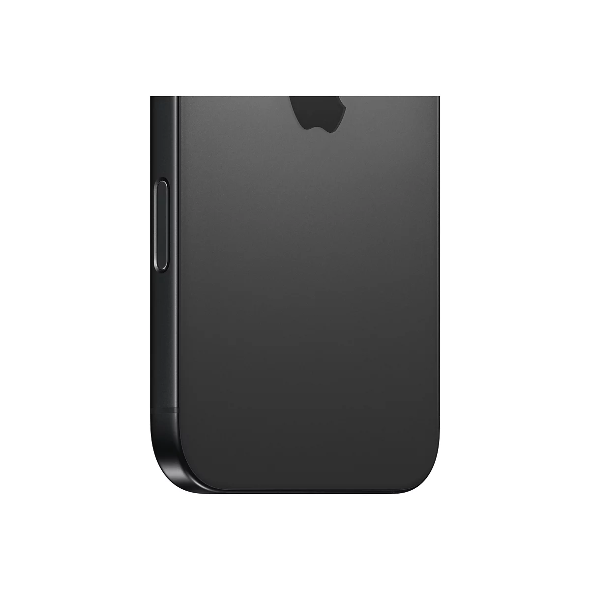 Nahaufnahme eines schwarzen Smartphones. Auf der Rückseite ist das Apple-Logo zu sehen.