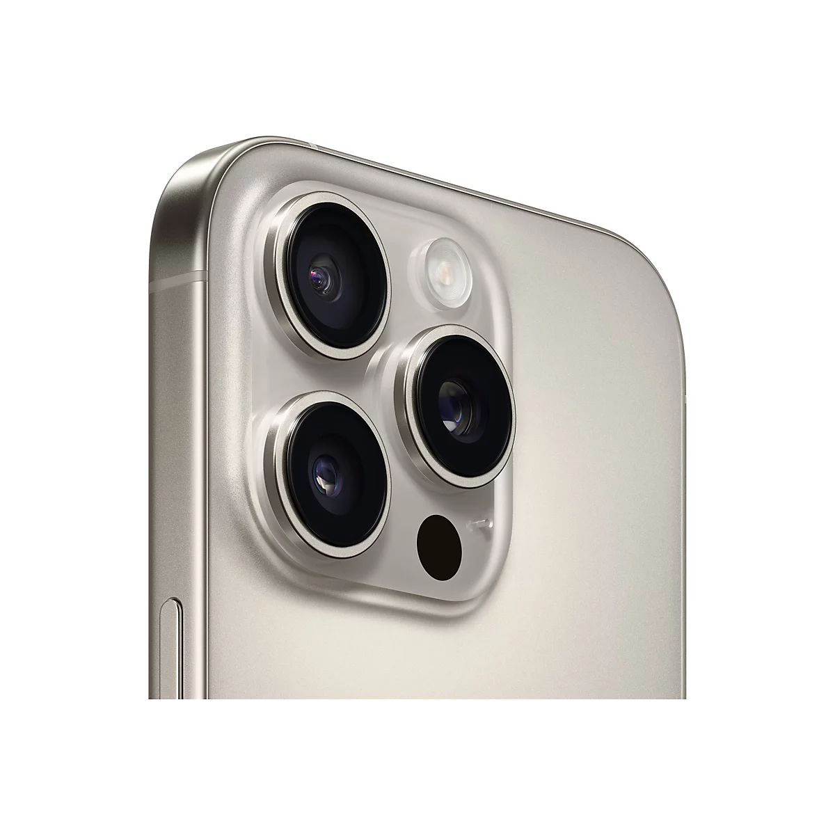 Nahaufnahme der Rückseite eines goldfarbenen Smartphones. Drei Kameraobjektive und ein Blitz sind deutlich zu sehen.