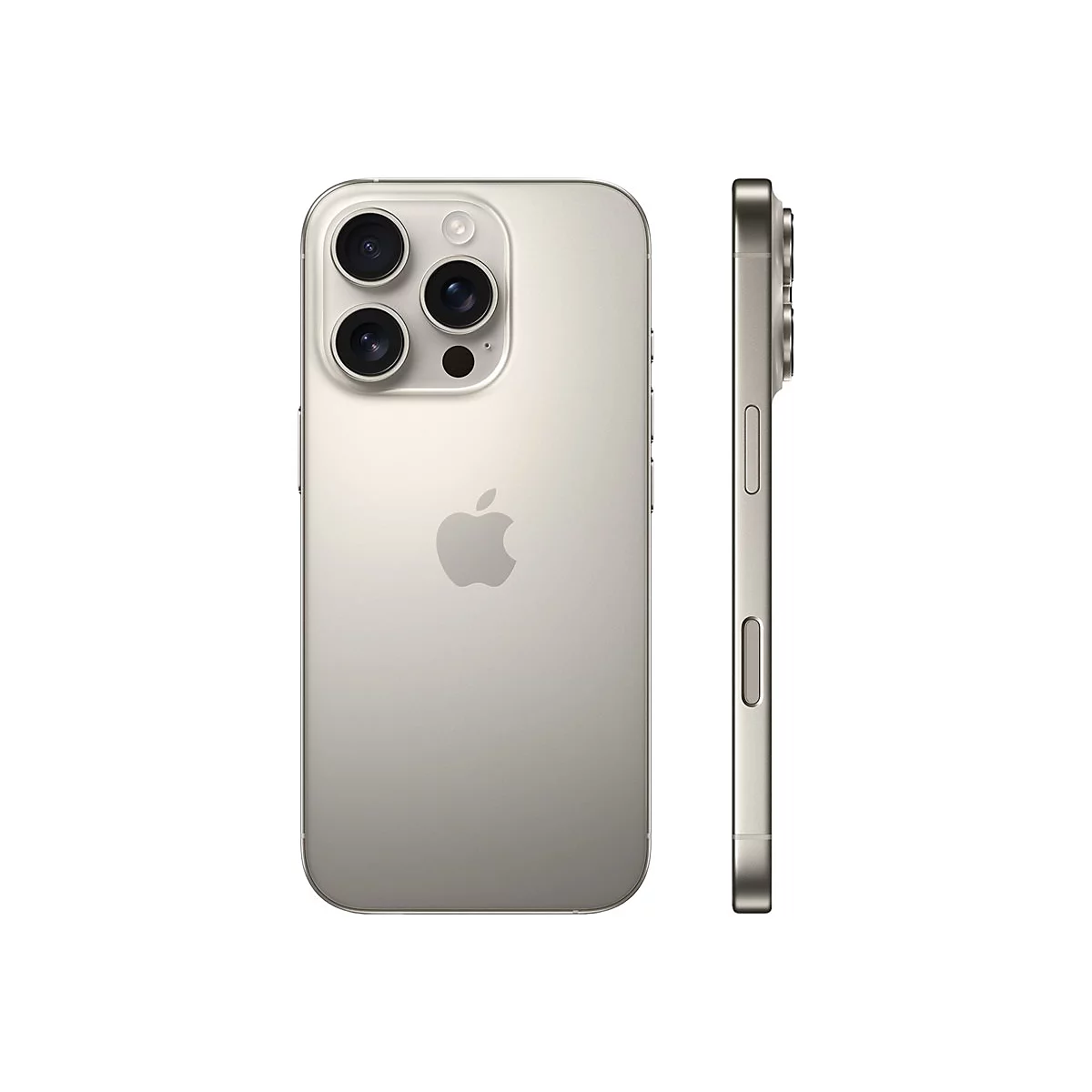 Beigefarbenes iPhone 13 Pro in zwei Ansichten: Rückseite mit Kameras, Apple-Logo und die Seite.