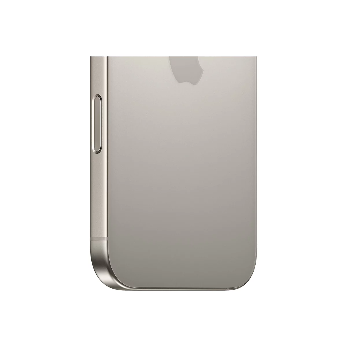 Nahaufnahme eines silberfarbenen iPhones. Auf der Rückseite ist das Apple-Logo erkennbar. An der Seite befinden sich Knöpfe.