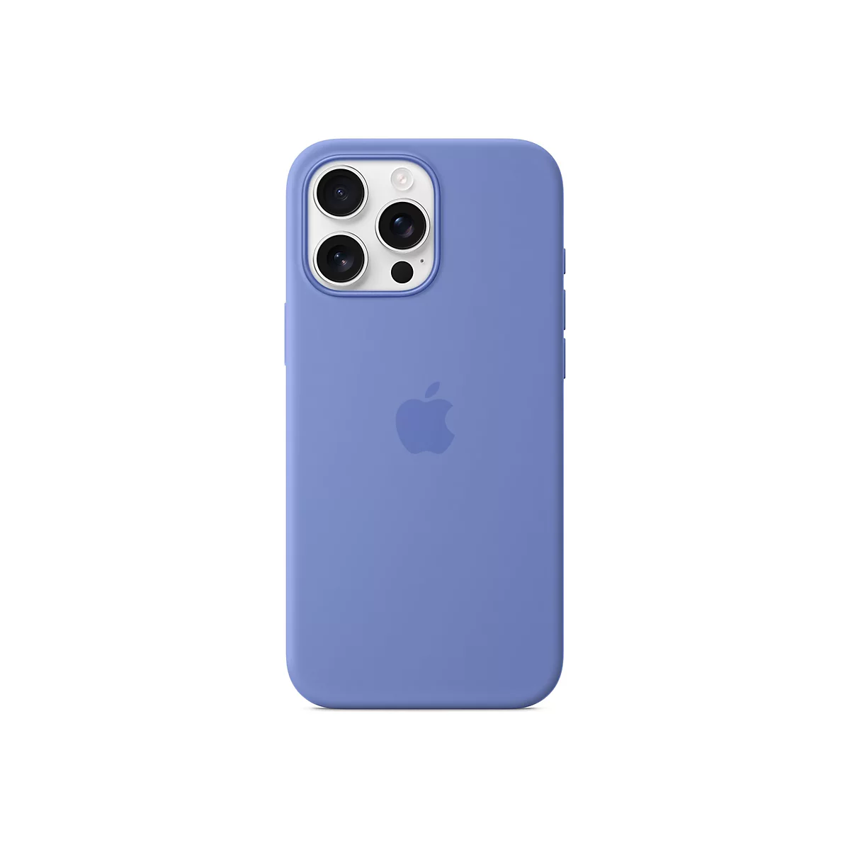 Un étui iPhone bleu clair avec le logo Apple ; plusieurs objectifs d'appareil photo.