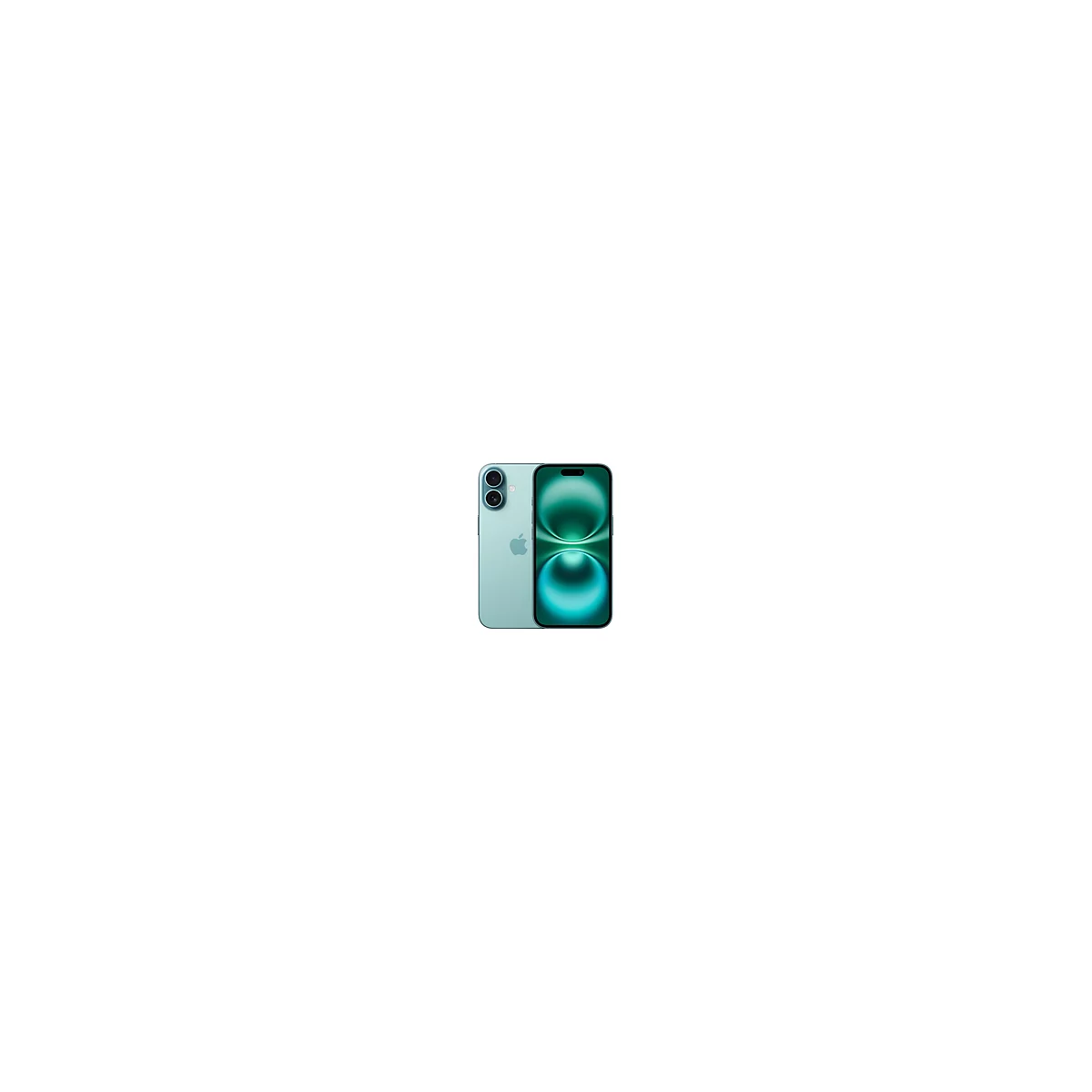 Zwei Smartphones: Mintgrün, mit abgerundeten Ecken und Apple-Logo, zeigen die Rück- und Vorderseite.