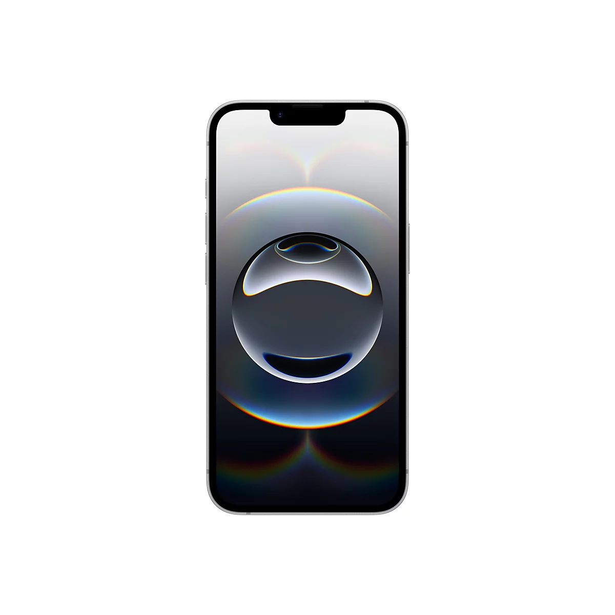 Dunkles Smartphone vor weiÃŸem Hintergrund, mit dunklem Kreis-Hintergrund.