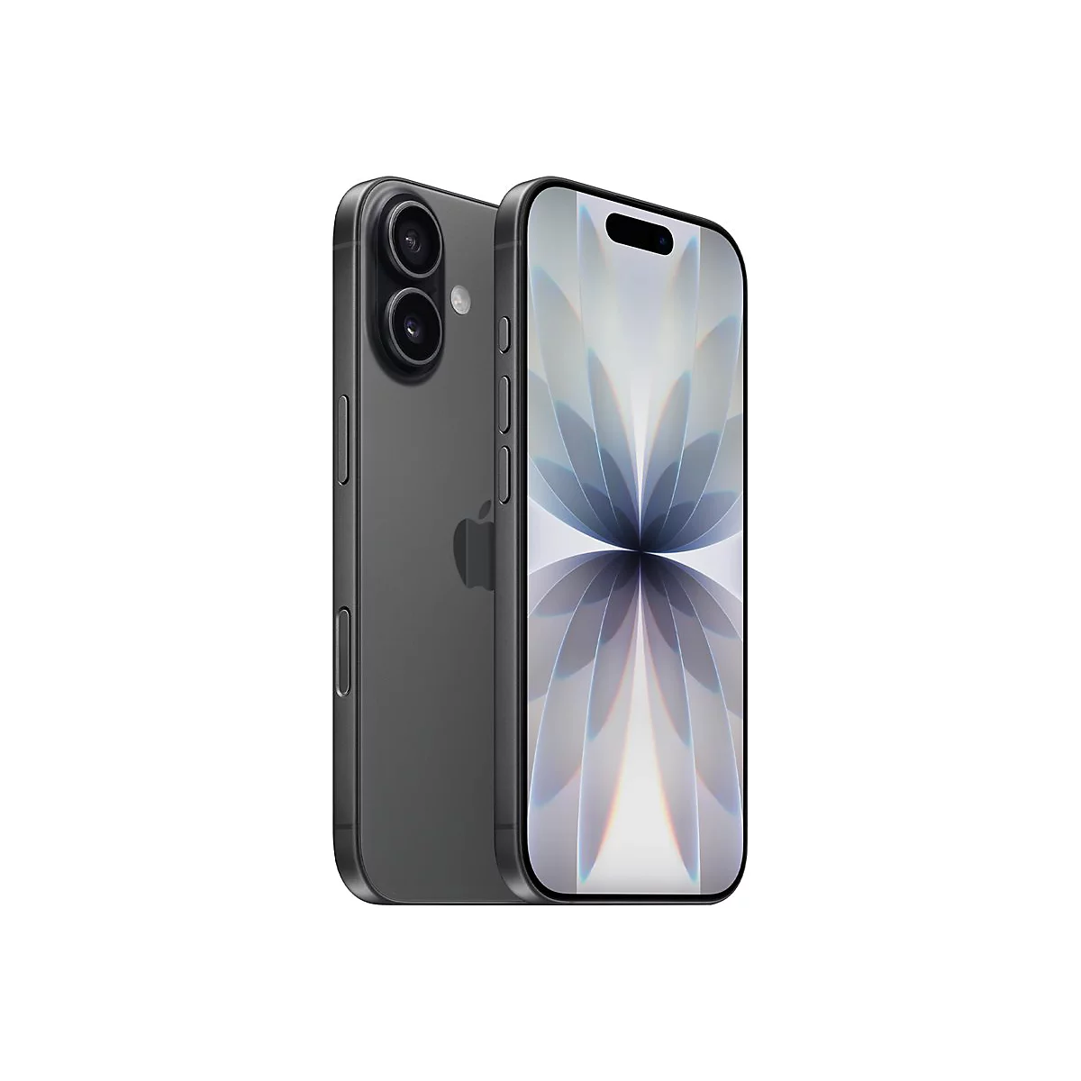 Zwei graue Smartphones stehen nebeneinander. Das Display zeigt ein abstraktes Muster.