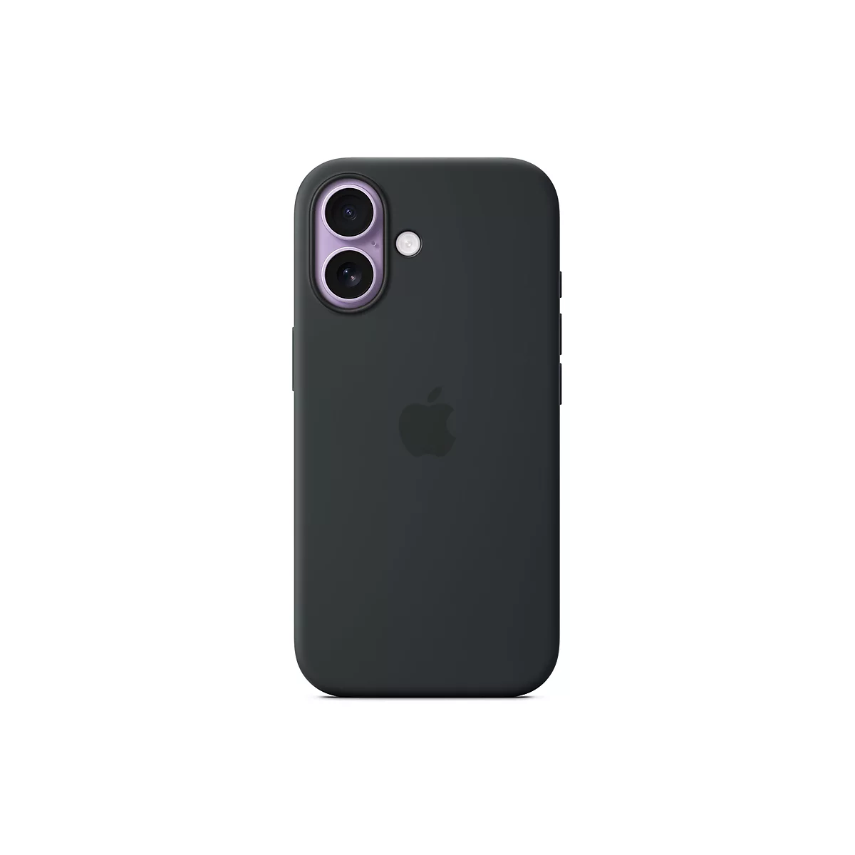 Coque de téléphone gris foncé pour smartphone avec le logo Apple. La caméra et le flash sont visibles en haut.