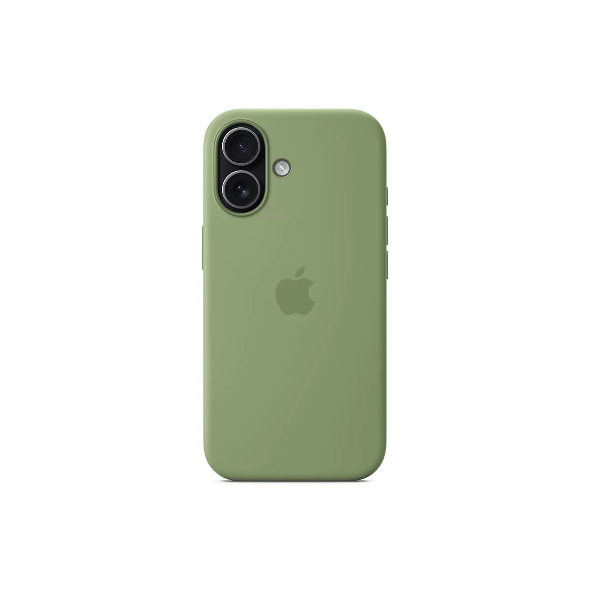 Coque de téléphone vert clair, avec deux objectifs d'appareil photo en haut à gauche, logo Apple au milieu.