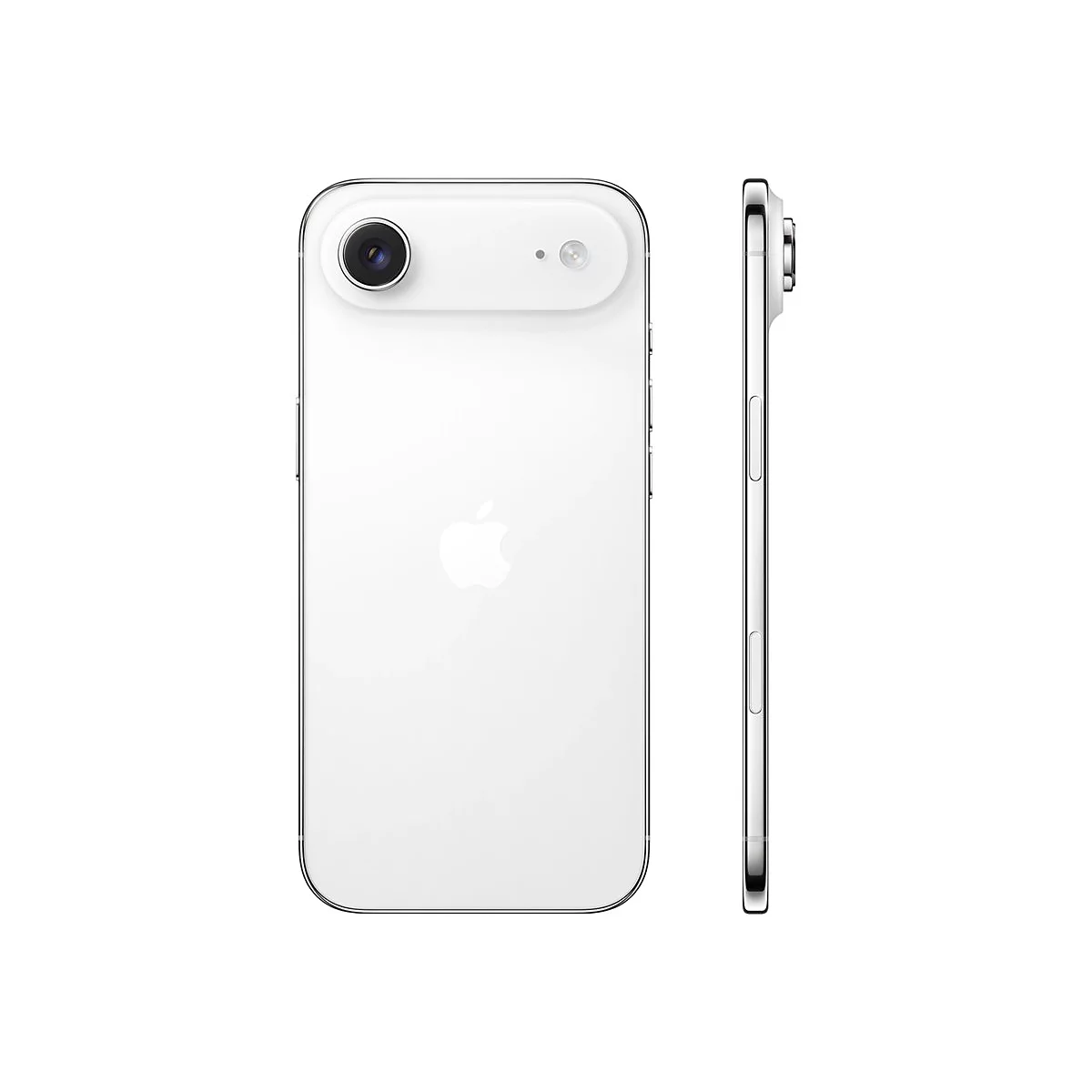 Weißes Apple iPhone Rückseite und Seitenansicht mit hervorstehender Kamera.