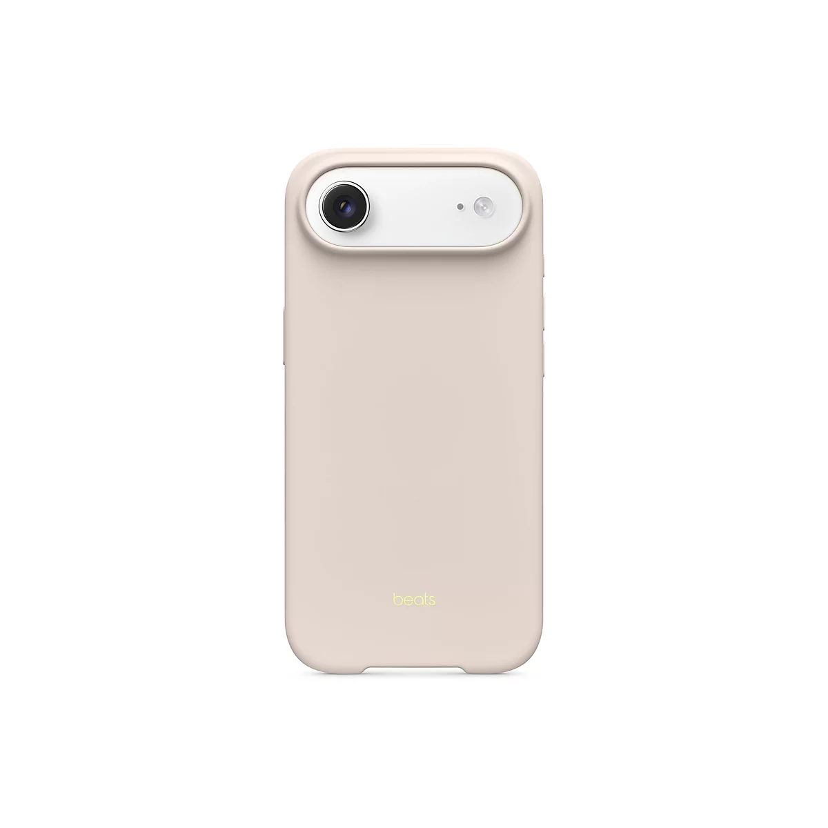 Coque de téléphone rose clair avec découpe pour appareil photo et logo Beats.