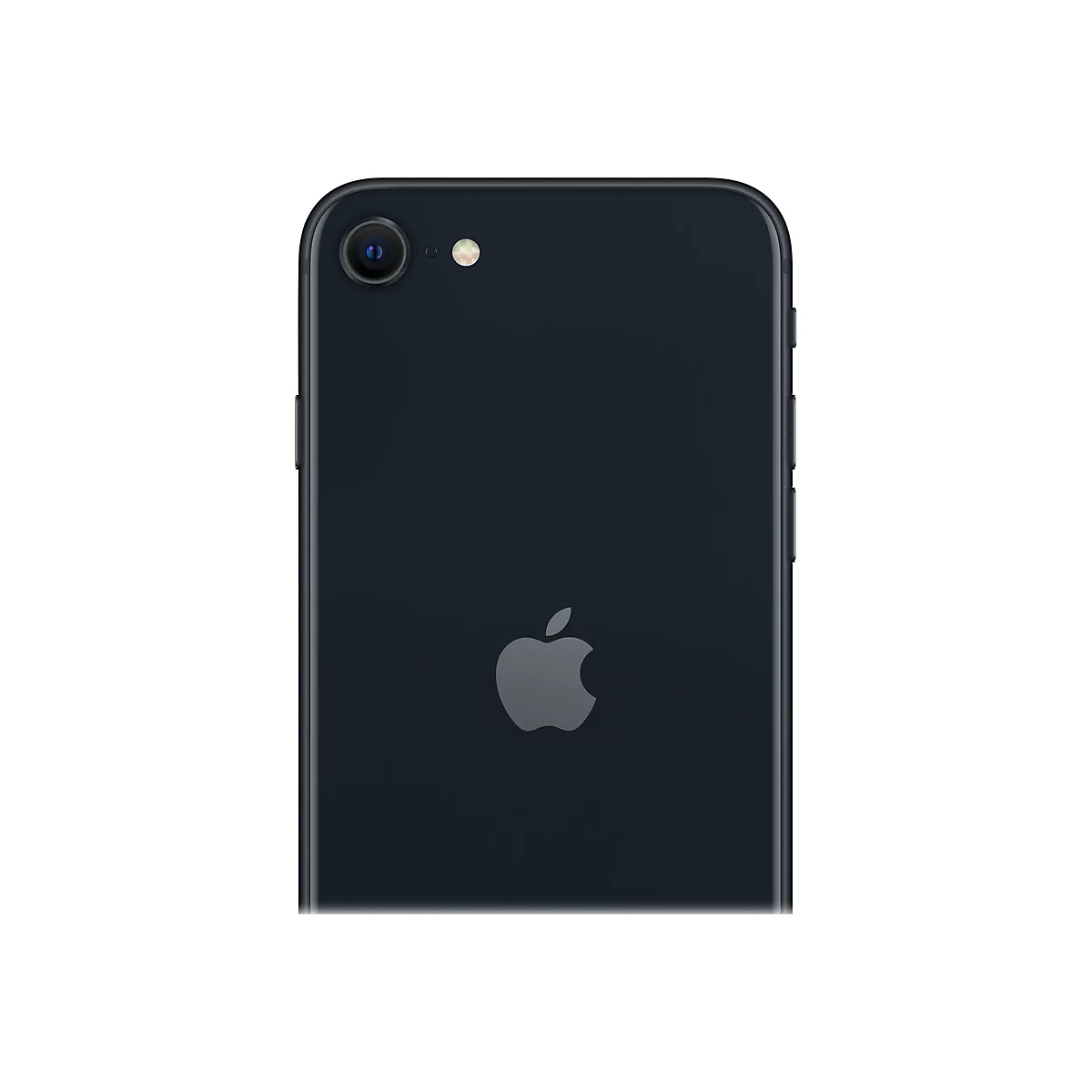 Dunkelgraues Smartphone mit Apple-Logo. Die Kamera und der Blitz sind im oberen Bereich zu sehen.