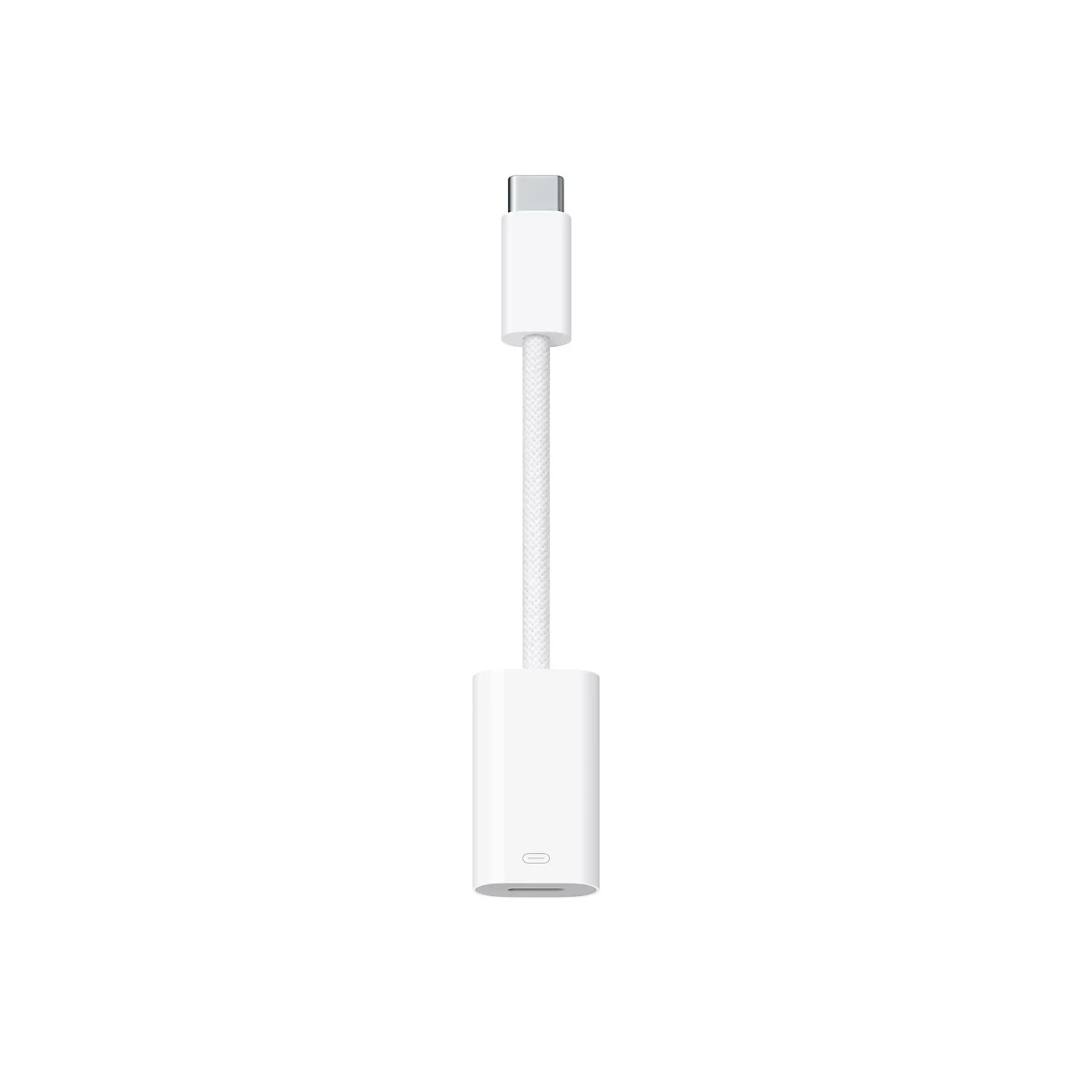 Ein weißes USB-C-auf-USB-Adapterkabel, das an einem Ende einen USB-C-Stecker und am anderen Ende einen USB-Anschluss hat.