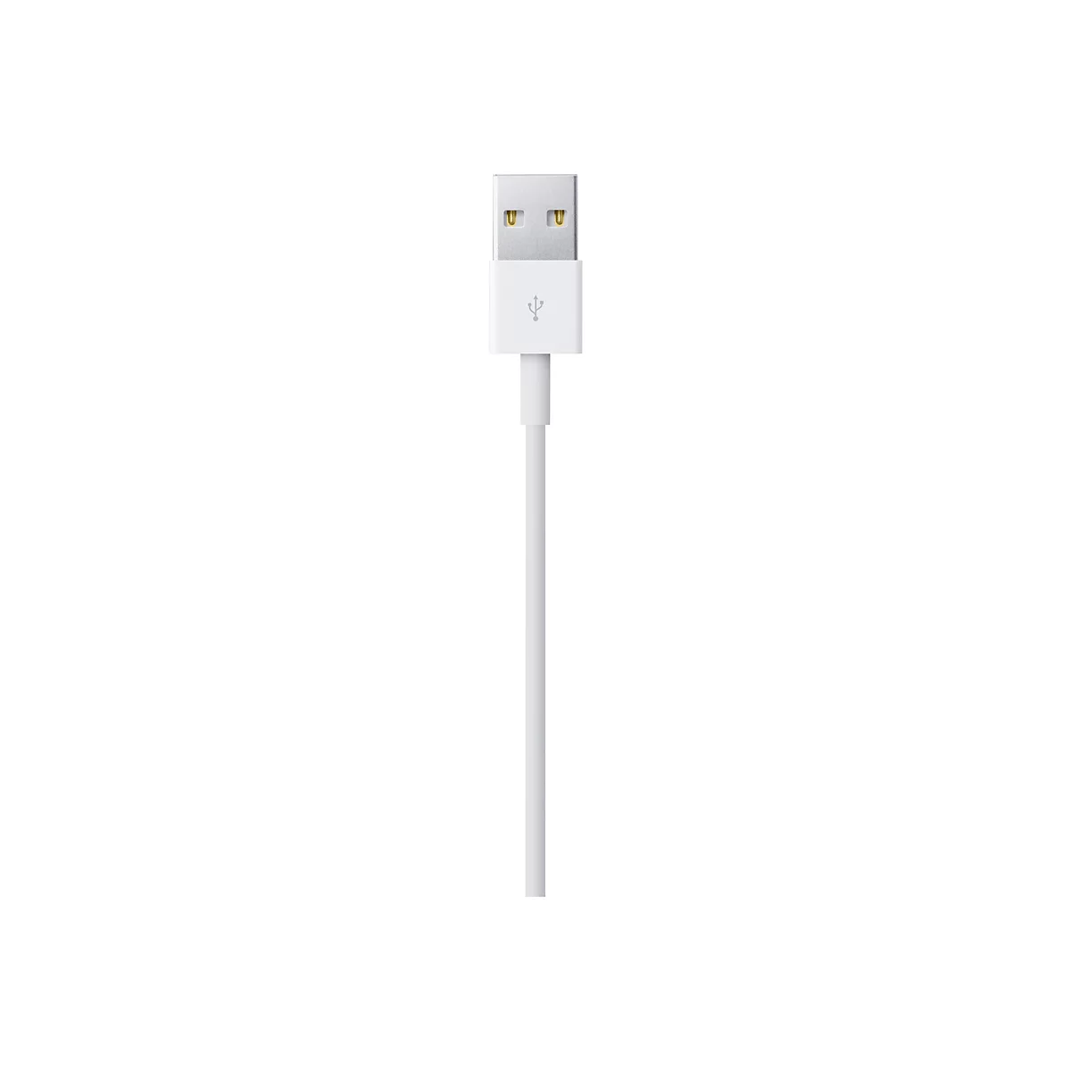 Weißes USB-A-Kabel mit Metallstecker vor neutralem Hintergrund.