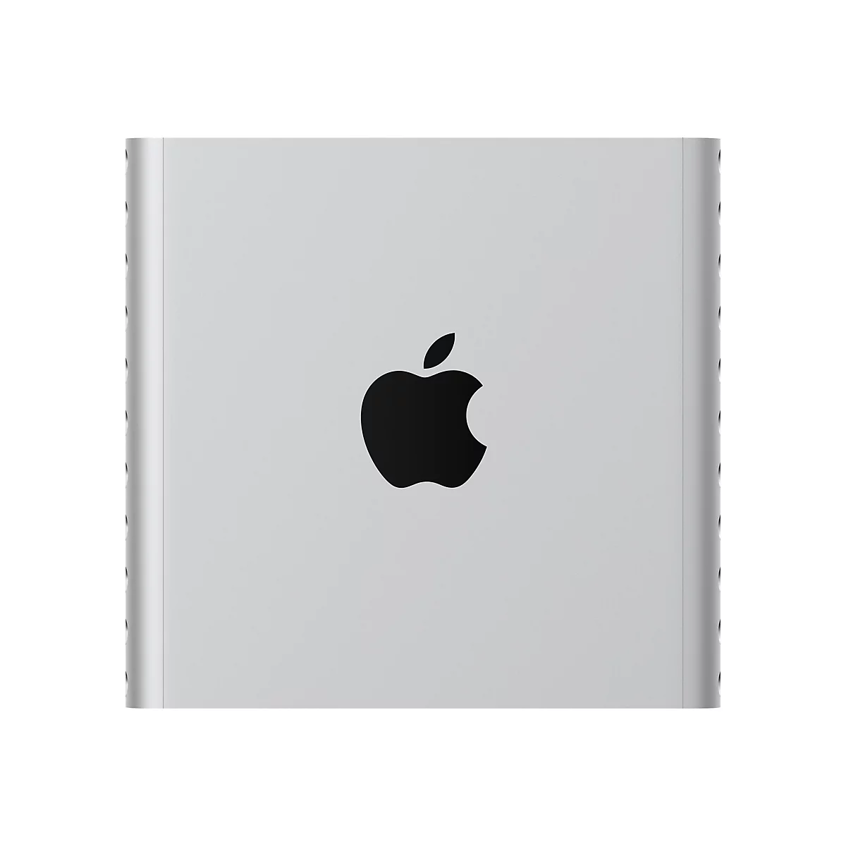 Silberne Apple-Geräte mit schwarzem Apfellogo.