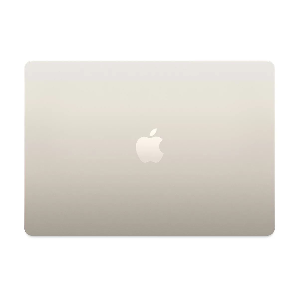 Hellgraues Macbook mit Apple-Logo auf weißem Hintergrund.