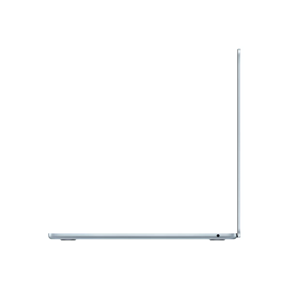 Seitenansicht eines flachen, silbernen Laptops auf weißem Grund.