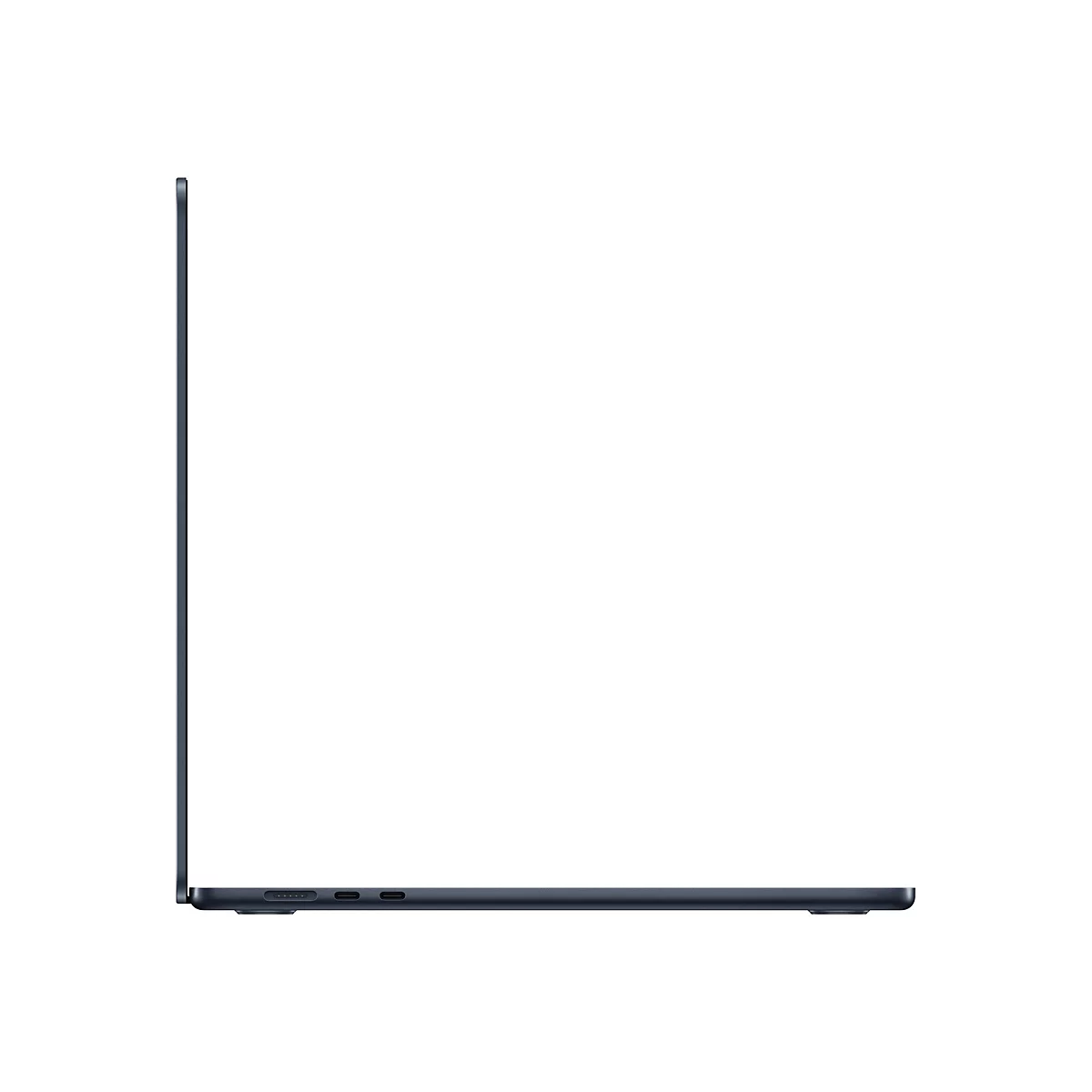 Dunkelblauer Laptop, seitlich gesehen, mit offenem Display. Auf weißem Hintergrund.