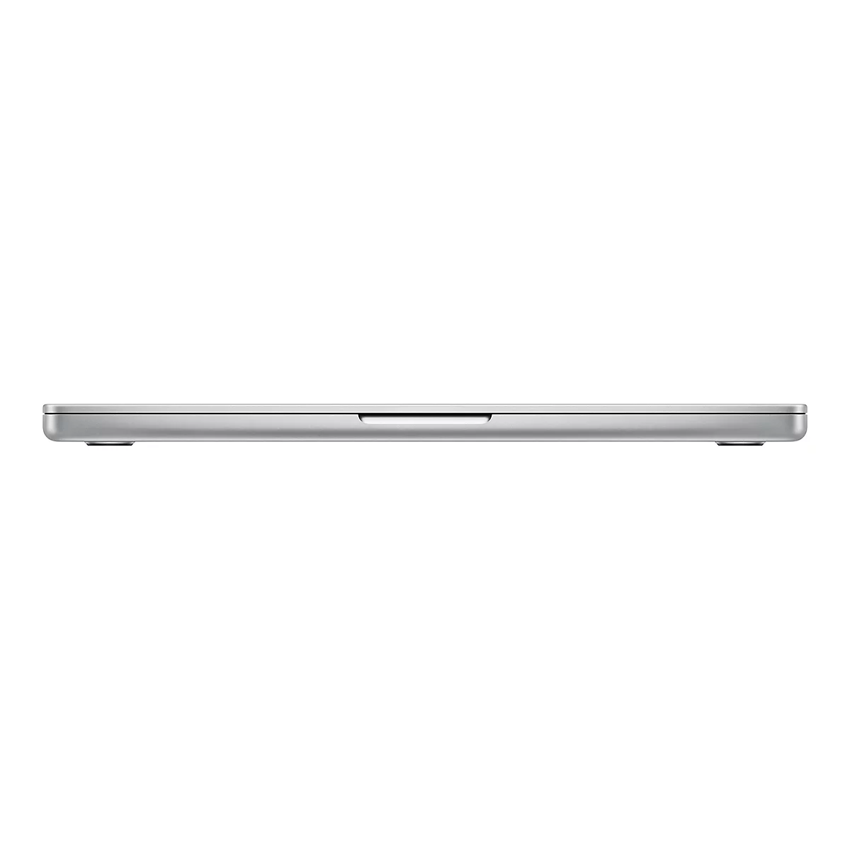 Seitenansicht eines silbernen Laptops. Er liegt auf einer weißen Fläche.