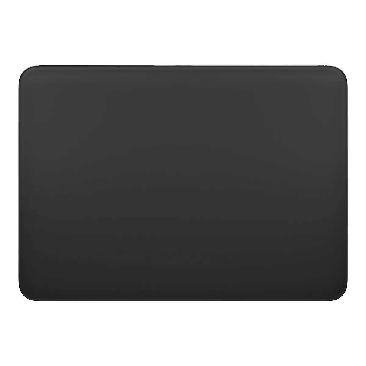 Dunkles, rechteckiges Objekt mit abgerundeten Ecken, vor weißem Hintergrund.