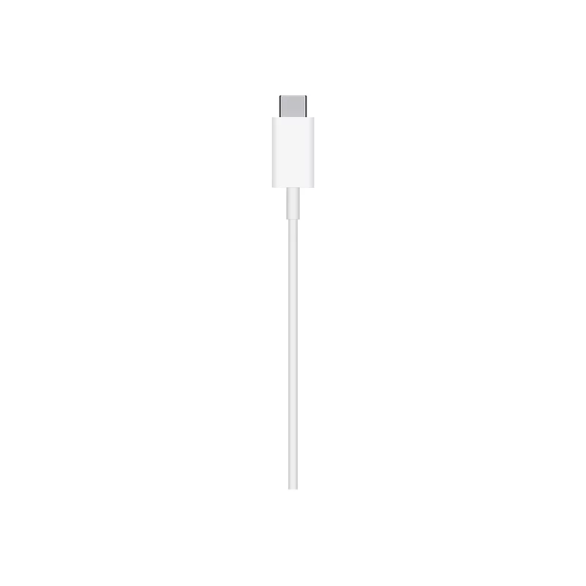 Câble USB-C blanc sur fond blanc.