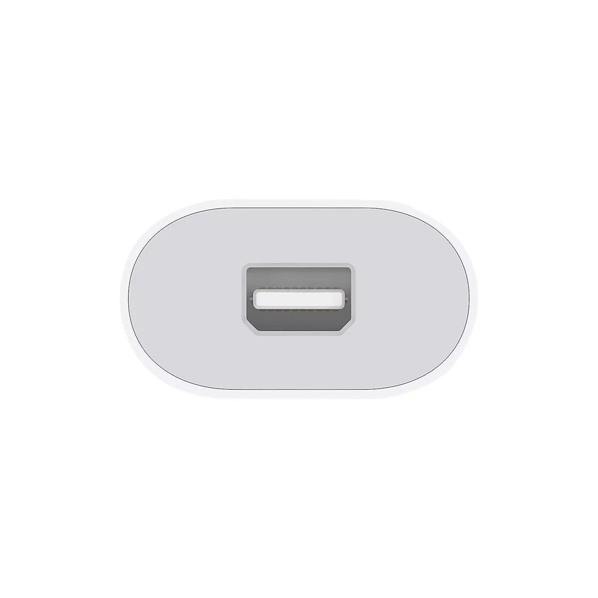 Gros plan d'un connecteur USB blanc. Le boîtier ovale comporte un renfoncement rectangulaire.