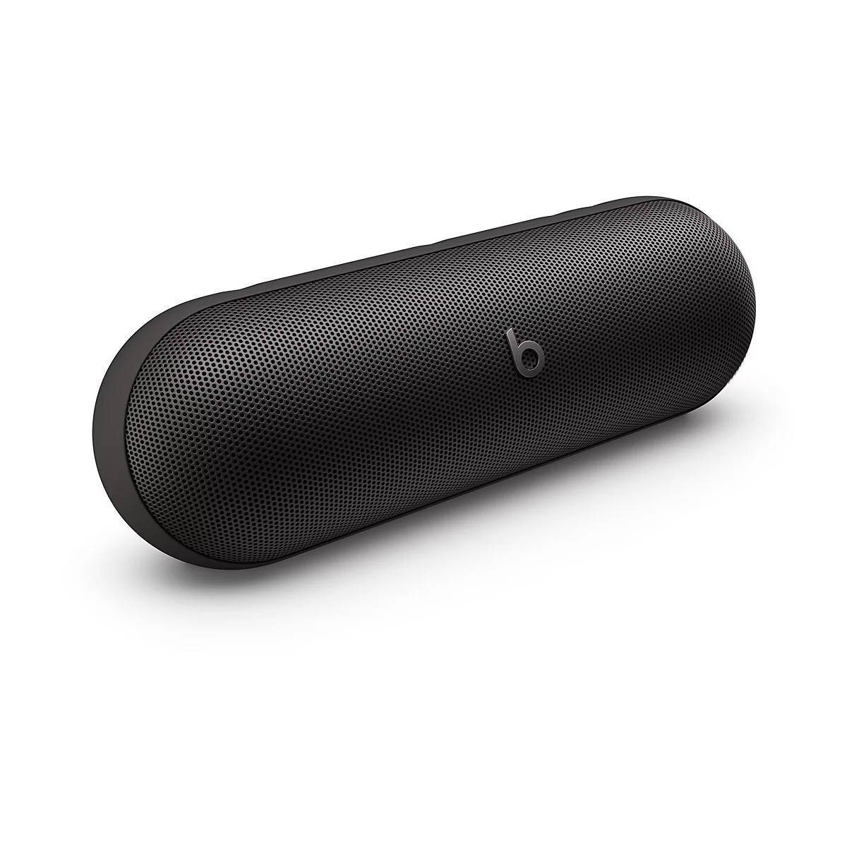 Haut-parleur Beats noir, oblong, avec une surface perforée. Le logo "b" est visible.