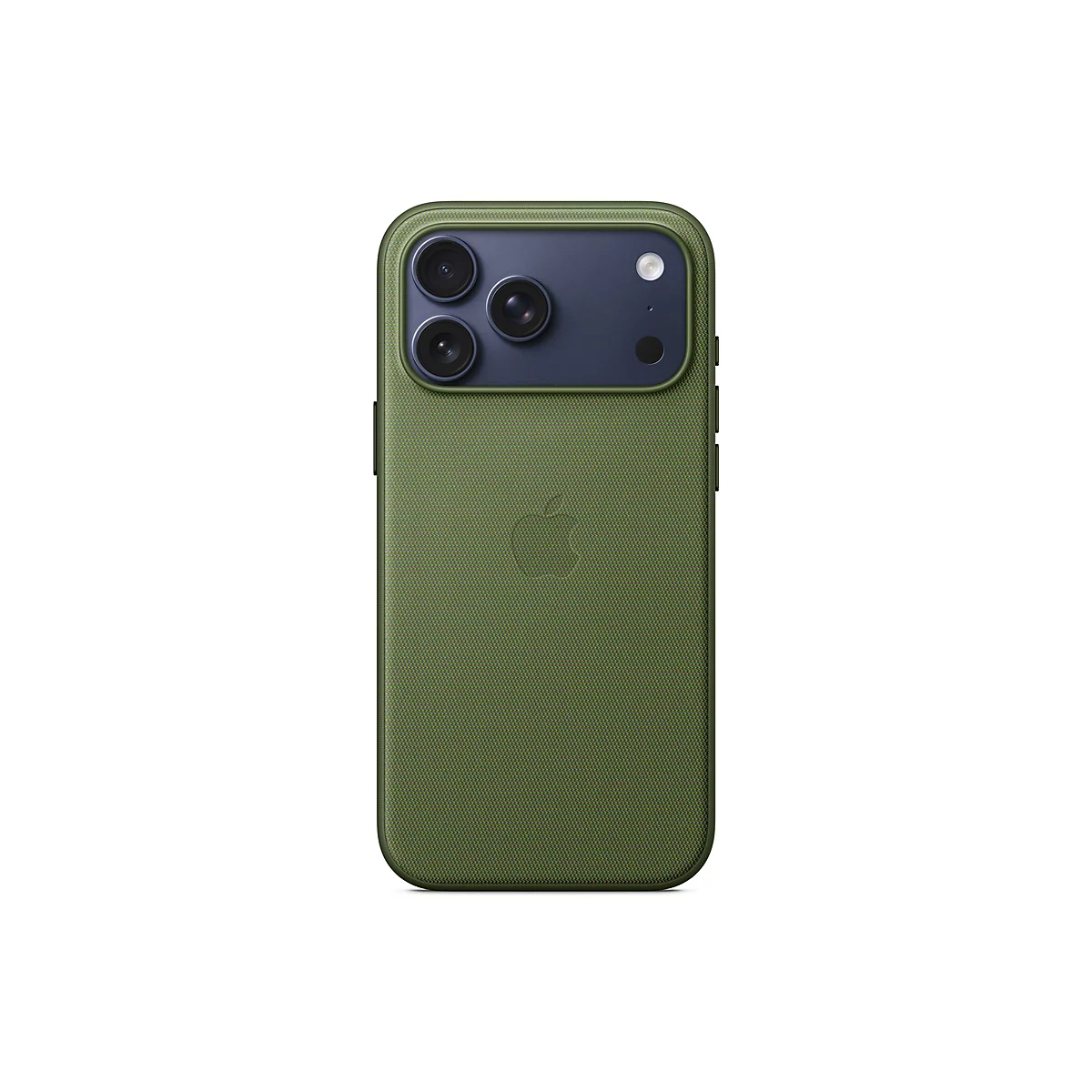 Ein grünes iPhone-Gehäuse mit drei Kameras, einem Blitz und einem Apple-Logo.