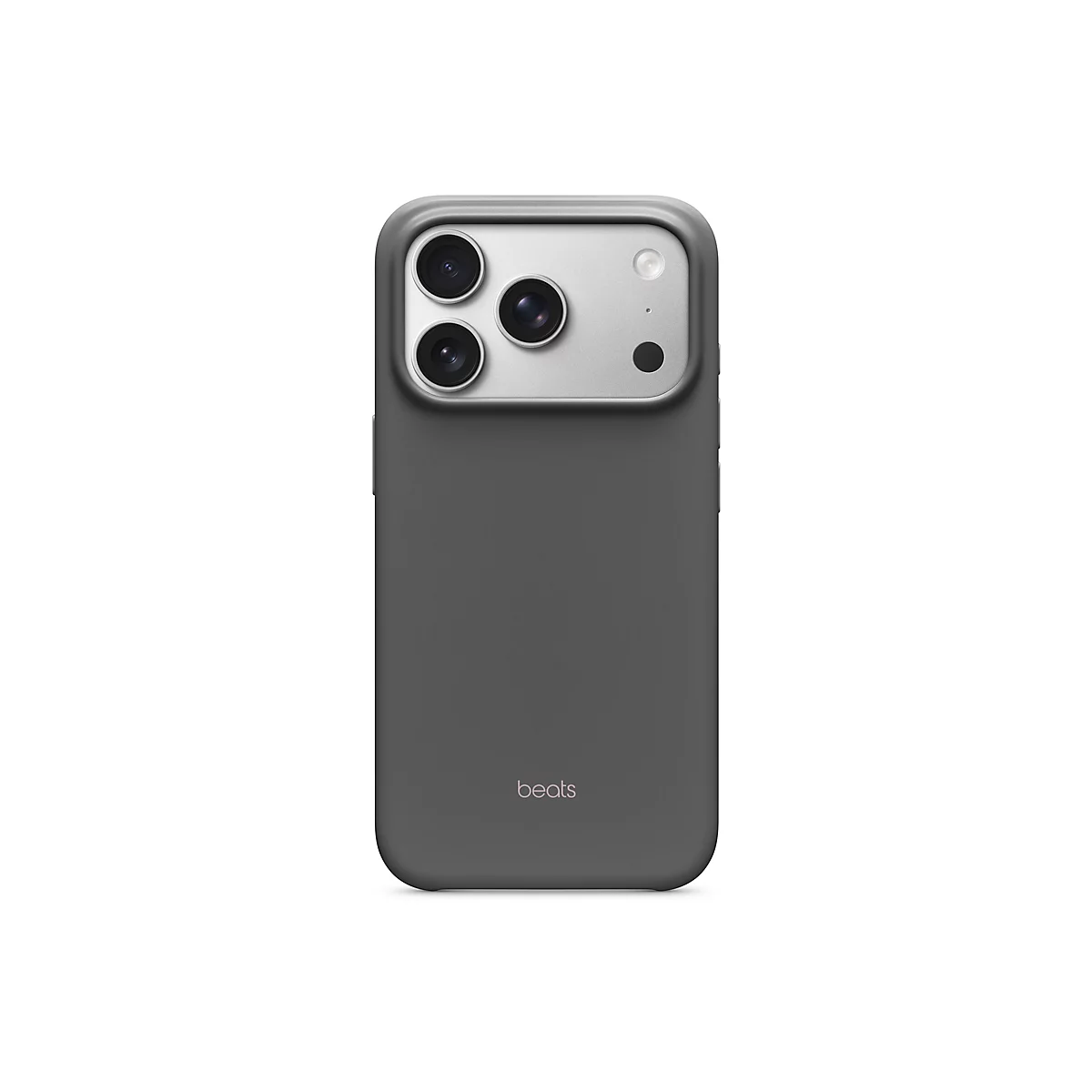 Dunkelgraue Handyhülle für ein Smartphone mit drei Kameras, Marke: Beats.