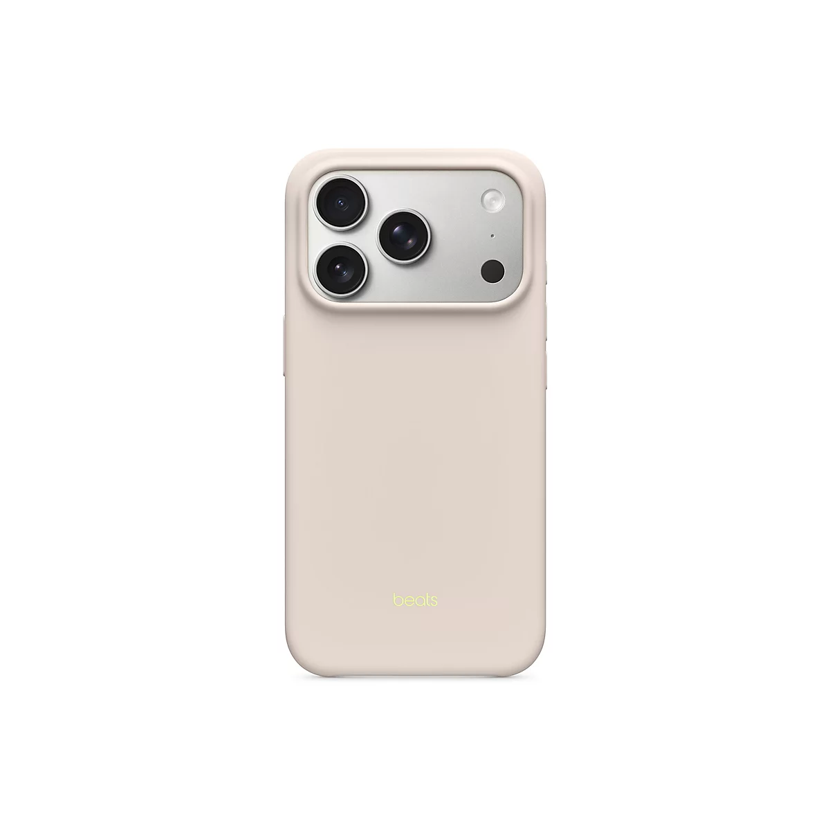 Hellrosa iPhone-Hülle. Rückseite mit Kameraobjektiven, Blitz, und 'beats' Logo.