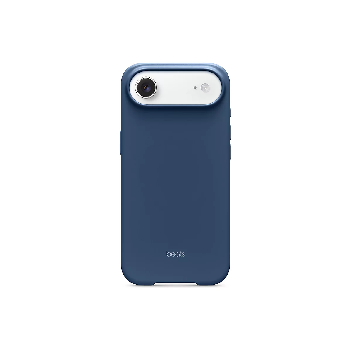 Dunkelblaues Telefon-Case, obere Partie mit Kamera-Öffnung und beats-Logo unten. Auf weißem Hintergrund.
