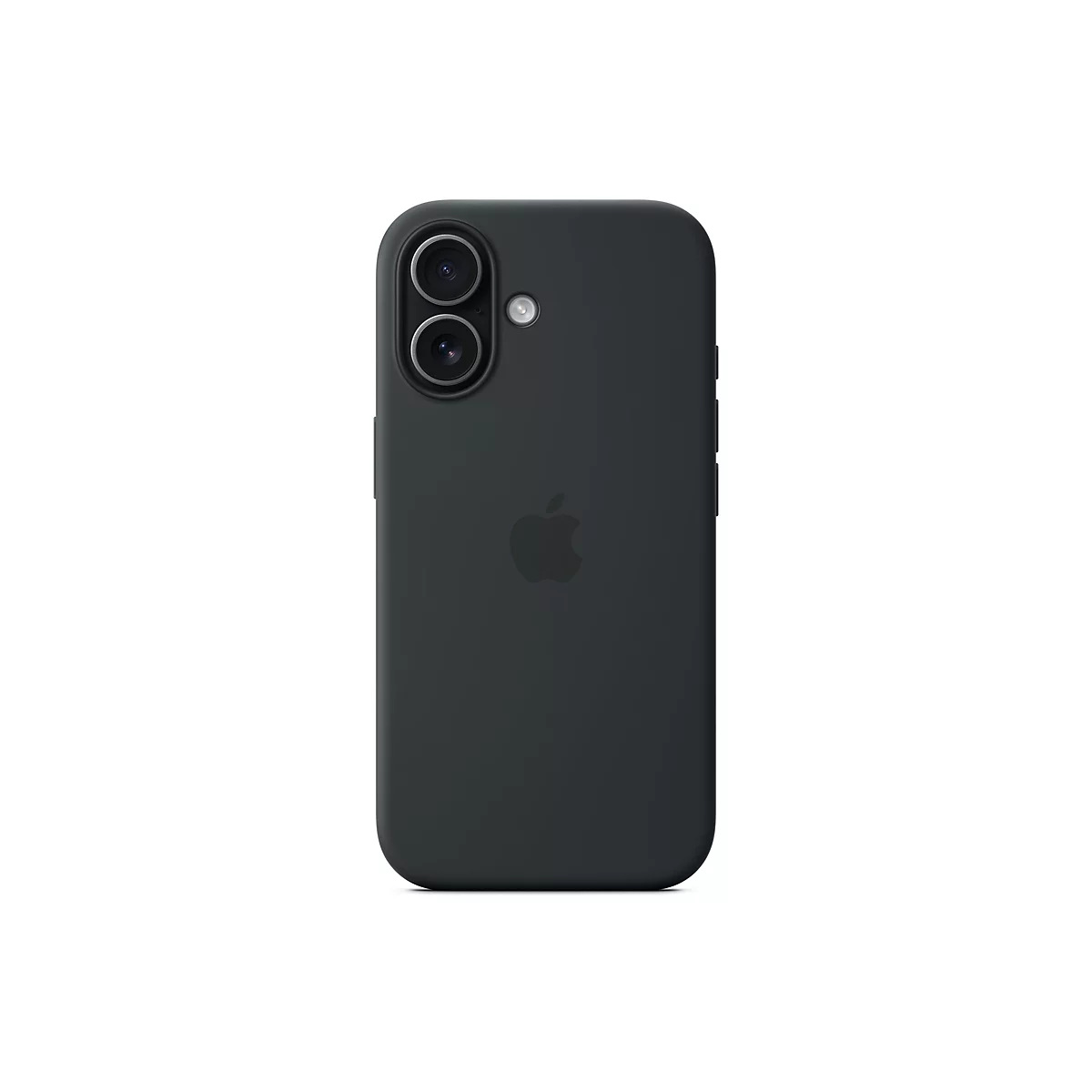 Rückseite eines schwarzen iPhones mit Schutzhülle, zwei vertikal angeordneten Kameras und dem Apple-Logo.