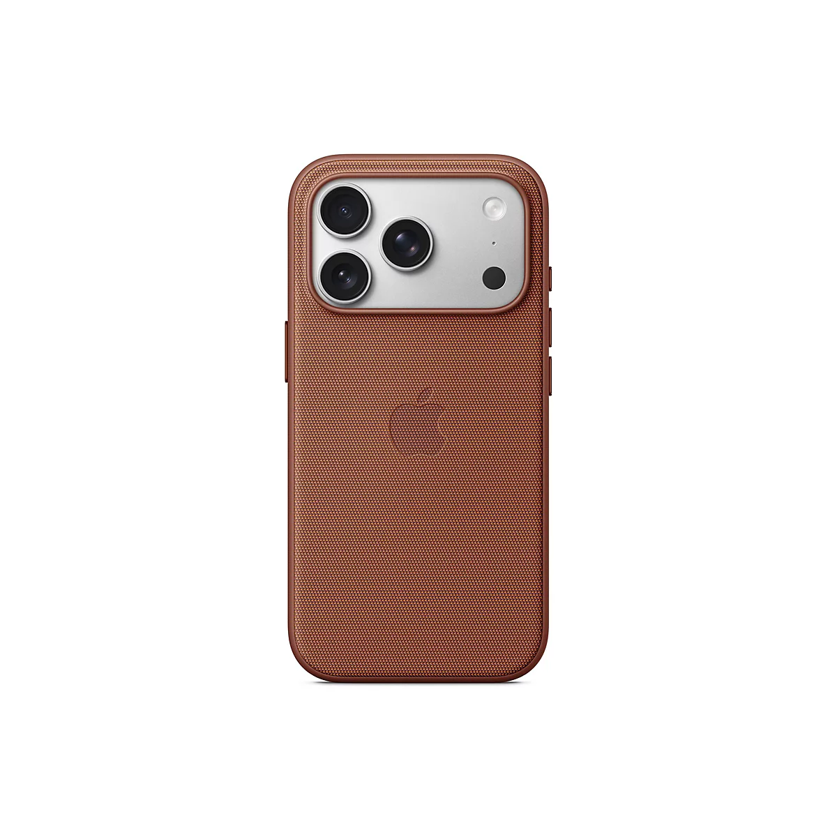 Rückansicht eines braunen iPhone-Gehäuses, mit drei Kameraobjektiven und dem Apple-Logo.