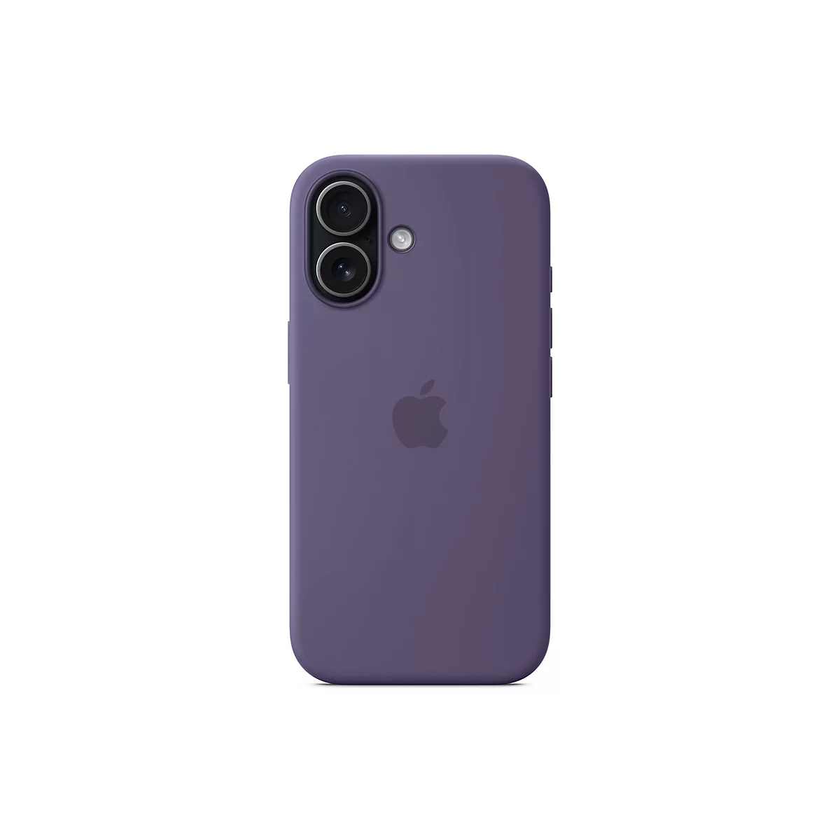 Violette Smartphonehülle mit Kameraausschnitt und Apple Logo auf weißem Hintergrund.