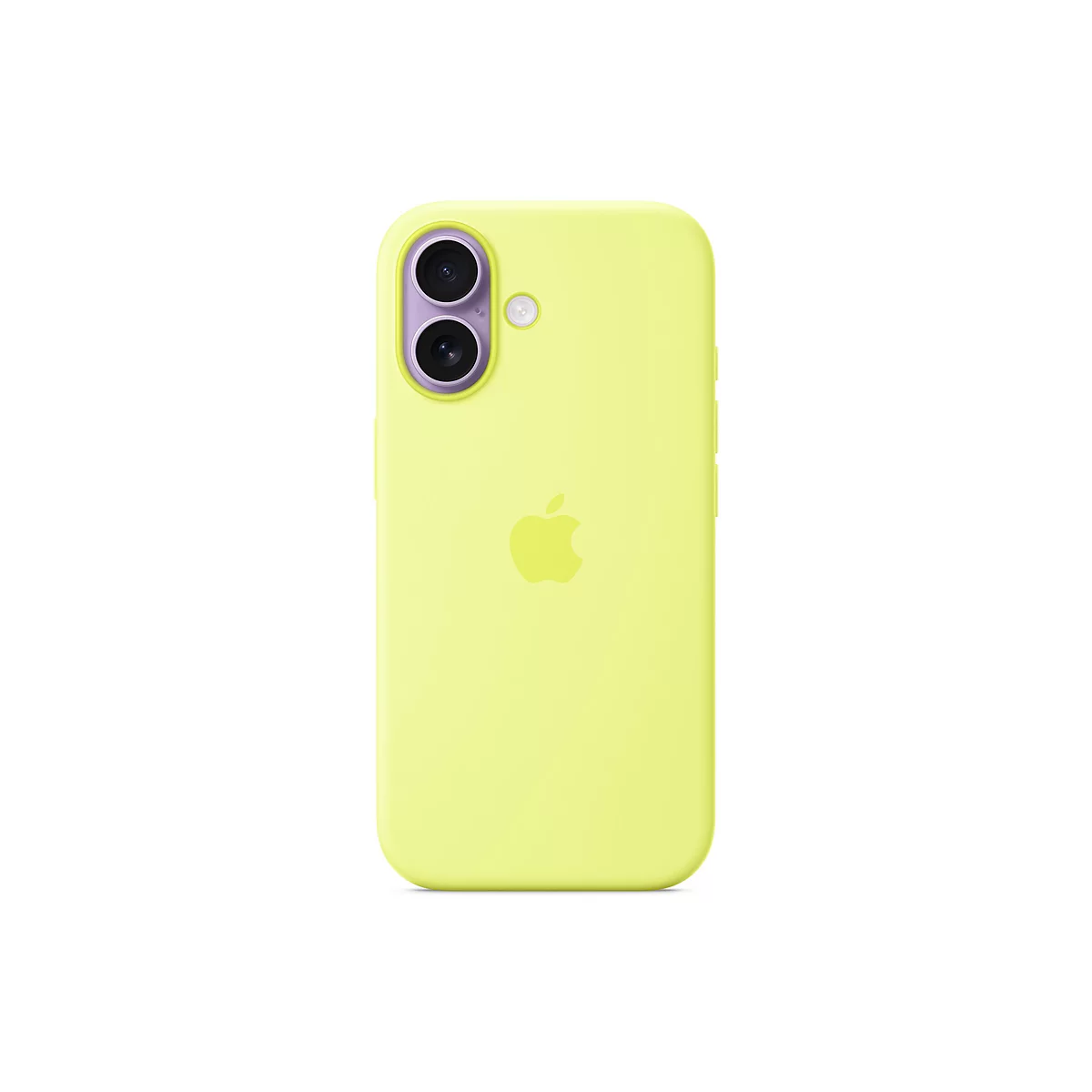 Gelbe Handyhülle mit Apple-Logo und Kameraöffnungen. Der Hintergrund ist weiß.