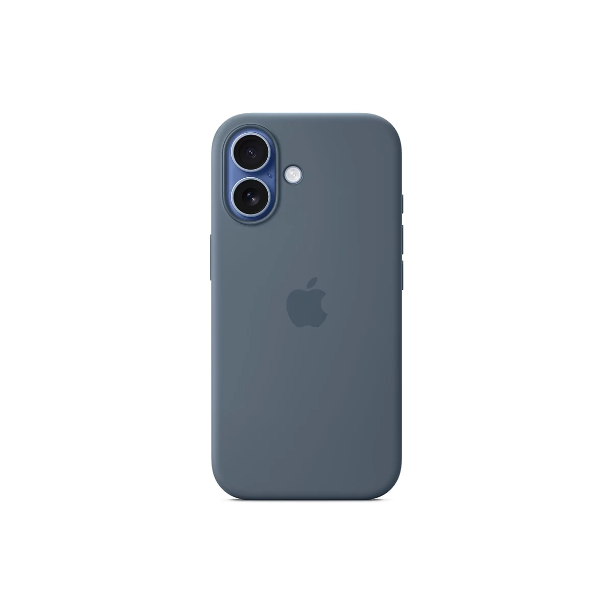 Dunkelgraue Handyhülle mit zwei Kameraobjektiven und Apple-Logo, vor weißem Hintergrund.