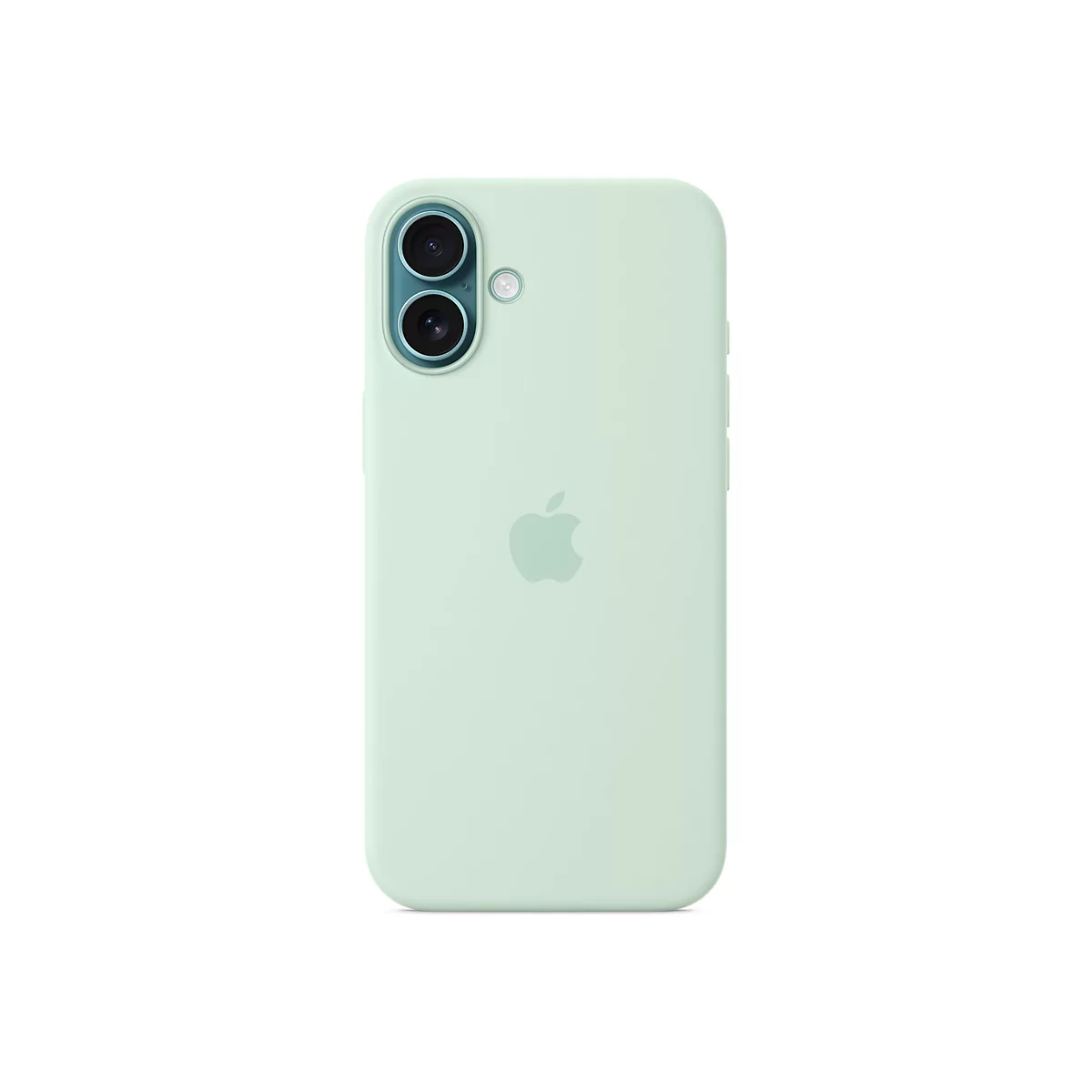 Hellgrüne Handyhülle mit zwei Kameraobjektiven und einem Apple-Logo.