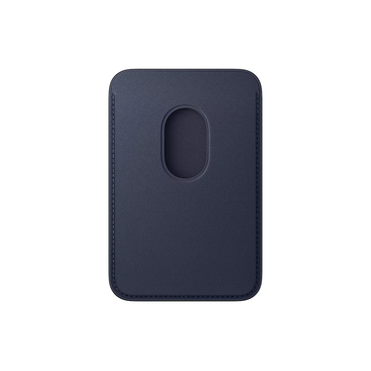 Dunkelblaue Kartenhülle mit ovalem Ausschnitt in der Mitte, weißer Hintergrund.